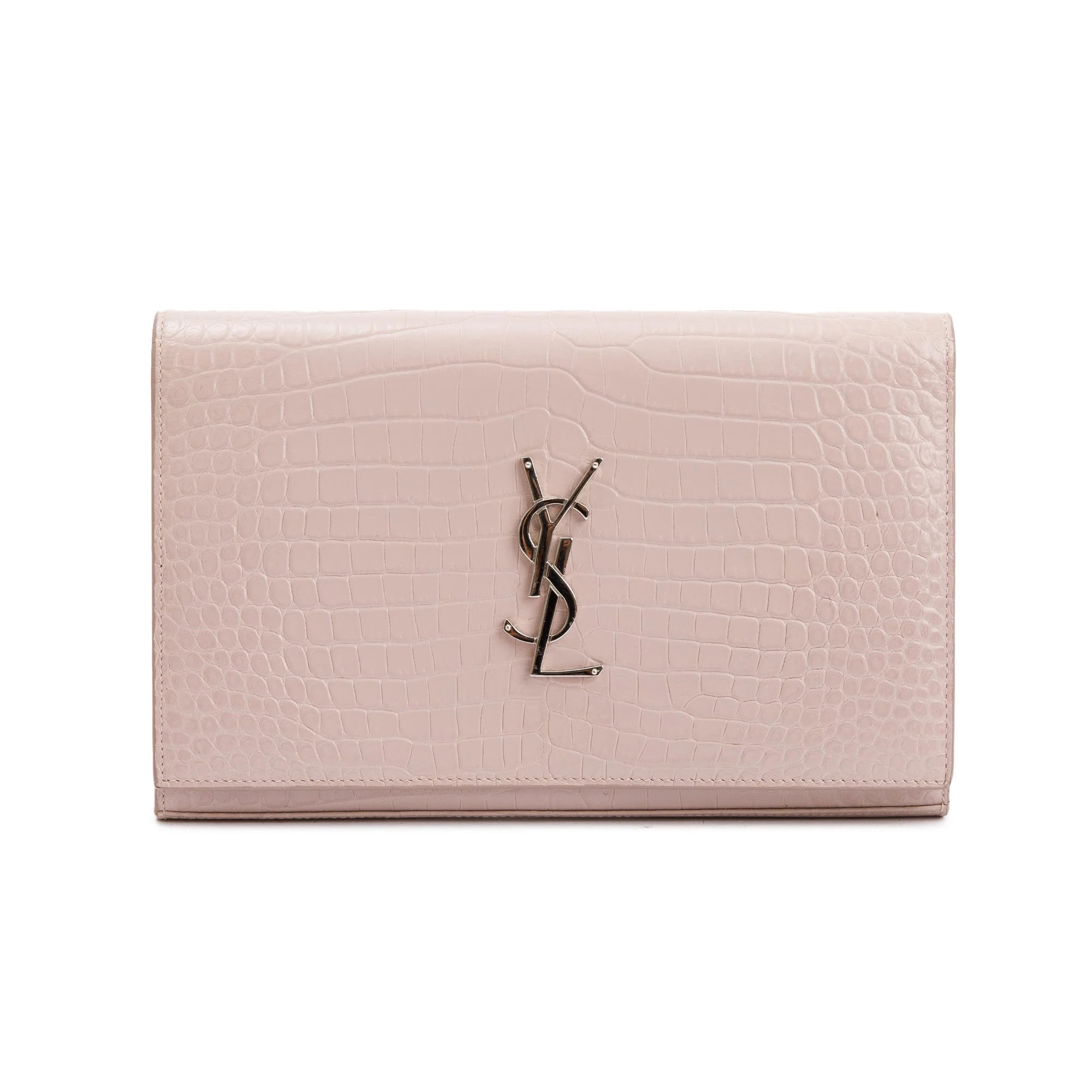 Saint Laurent Pink Crocodile-Embossed Leather Cassandre Chain Wallet - Image 3