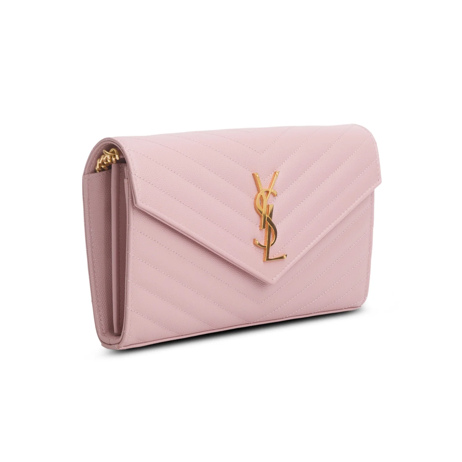 Saint Laurent Pink Grain De Poudre Cassandre Envelope Chain Wallet - Image 4