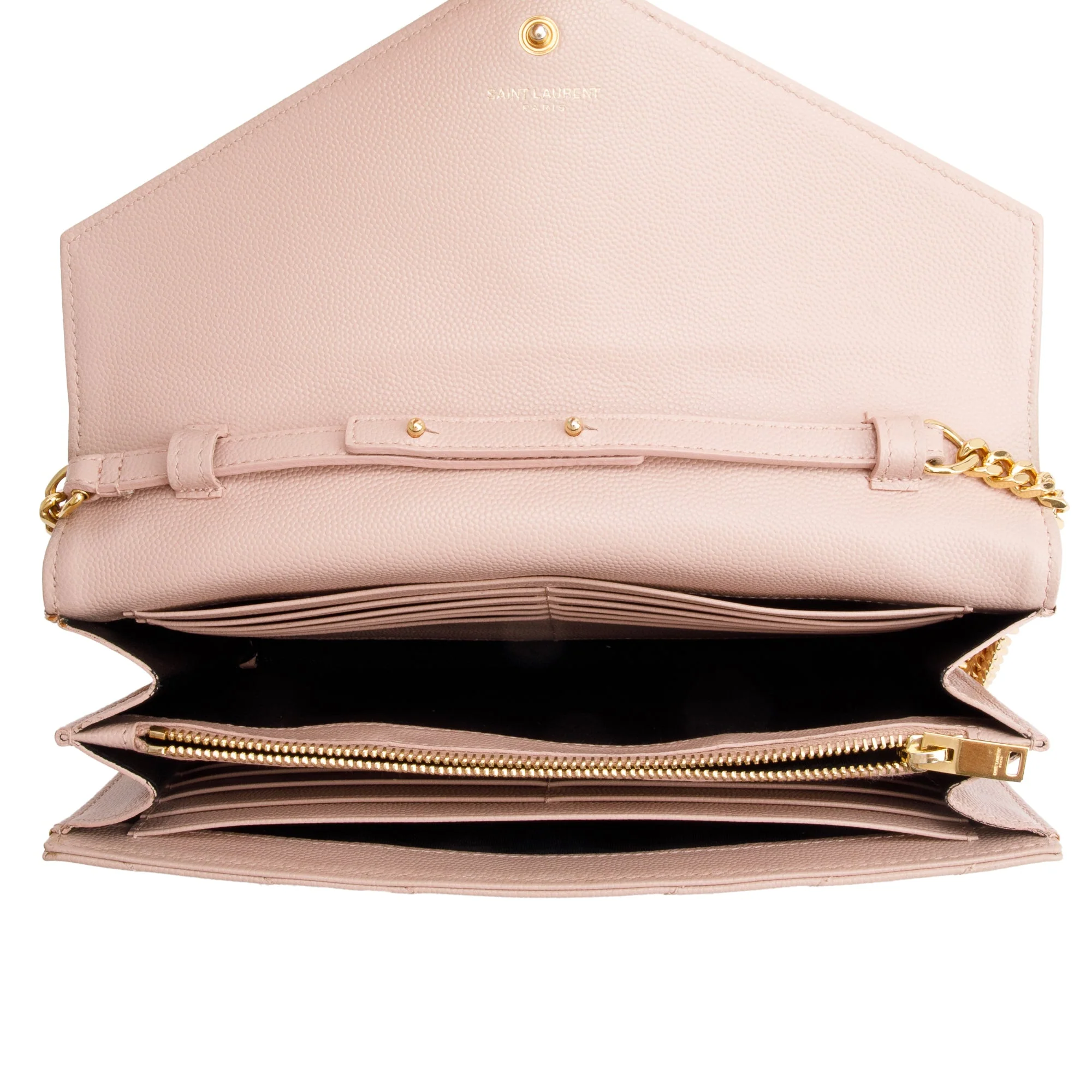 Saint Laurent Pink Grain De Poudre Leather Cassandre Matelasse Chain Wallet w/ Box - Image 12