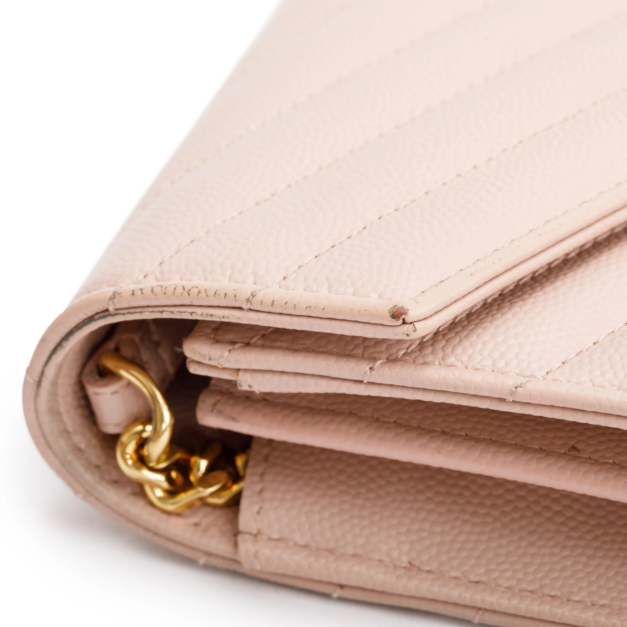 Saint Laurent Pink Grain De Poudre Leather Cassandre Matelasse Chain Wallet w/ Box - Image 8