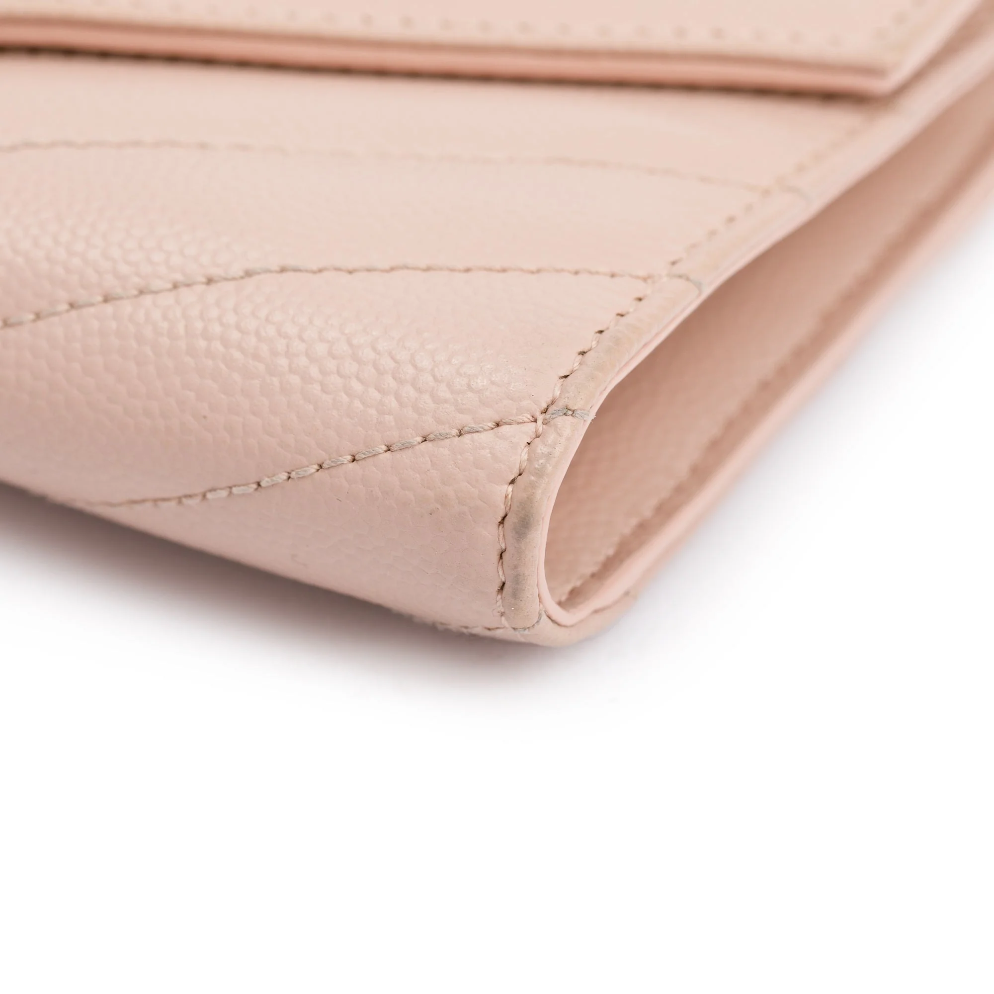Saint Laurent Pink Grain de Poudre Leather Cassandre Matelasse Compact Tri-Fold Wallet - Image 4
