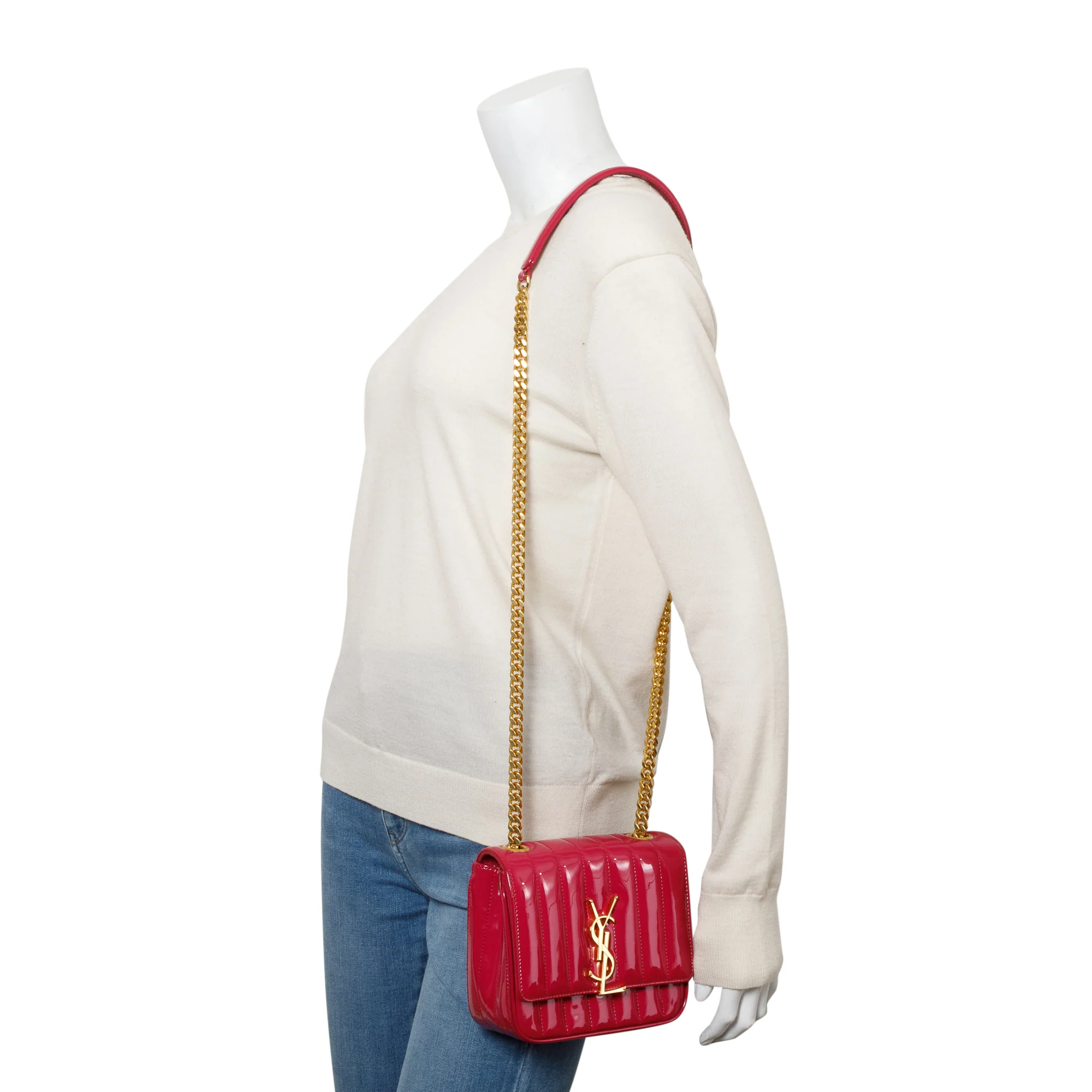 Saint Laurent Pink Patent Leather Small Monogram Vicky Chain Bag - Image 2