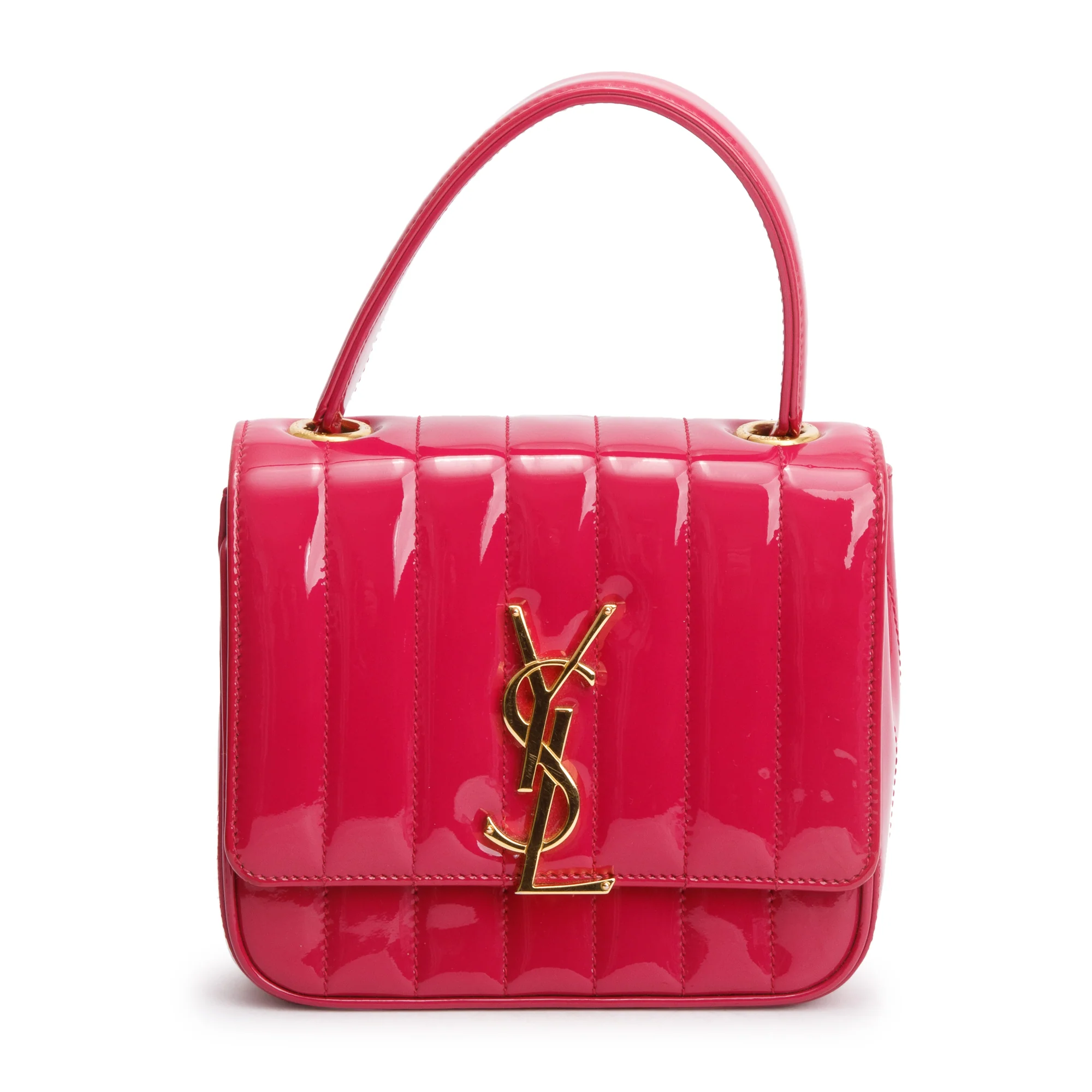 Saint Laurent Pink Patent Leather Small Monogram Vicky Chain Bag - Image 3