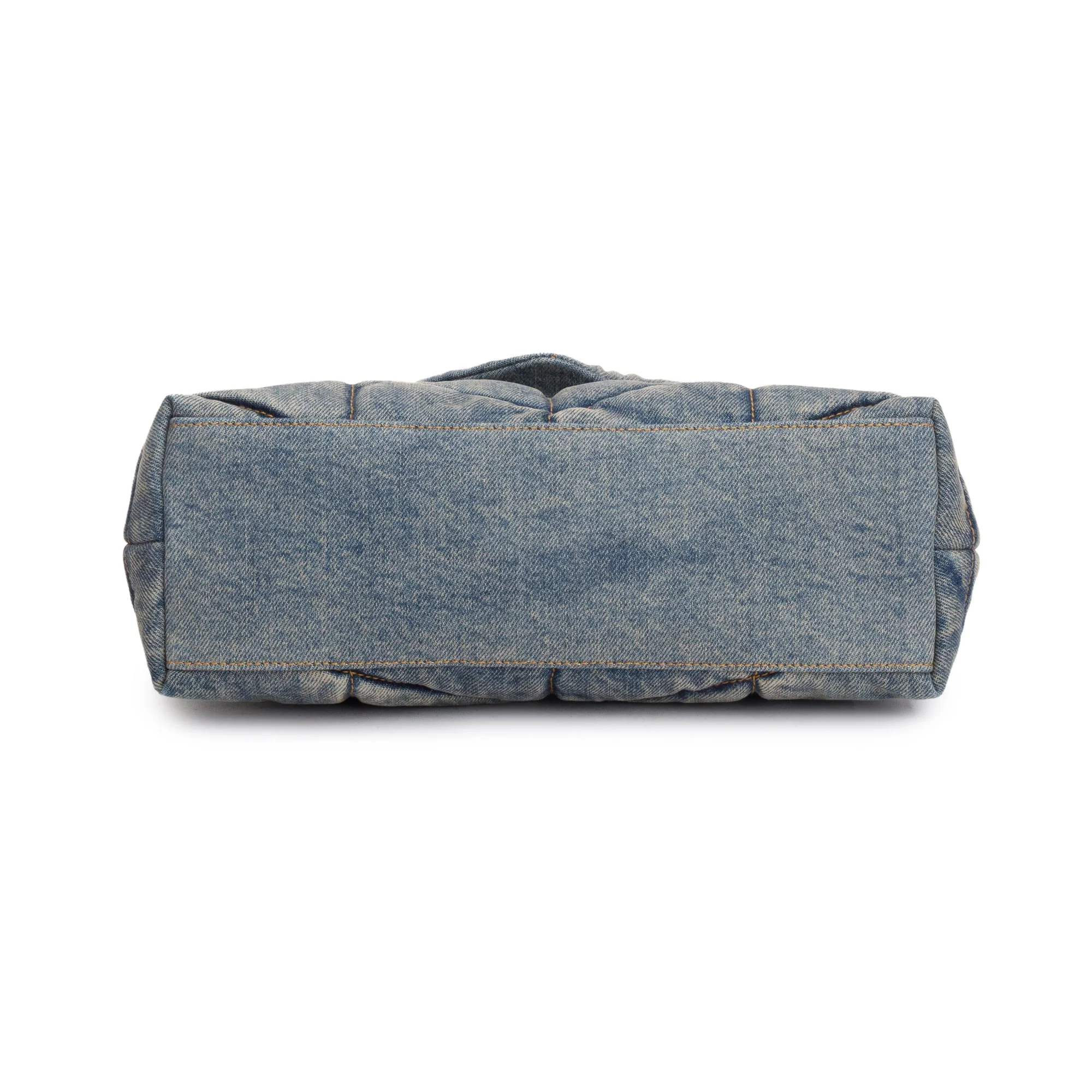 Saint Laurent Quilted Blue Denim Monogram Small Loulou Puffer Chain Satchel - Image 7
