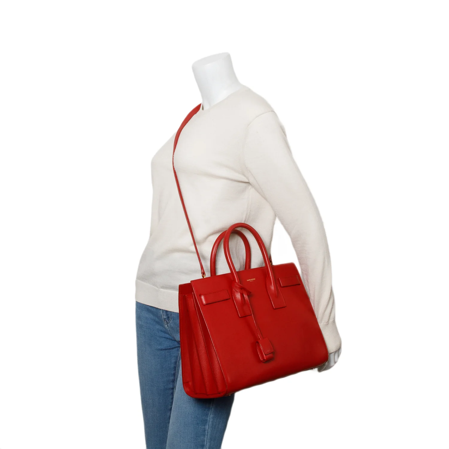 Saint Laurent Red Calfskin Leather Small Sac de Jour w/ Strap - Image 2