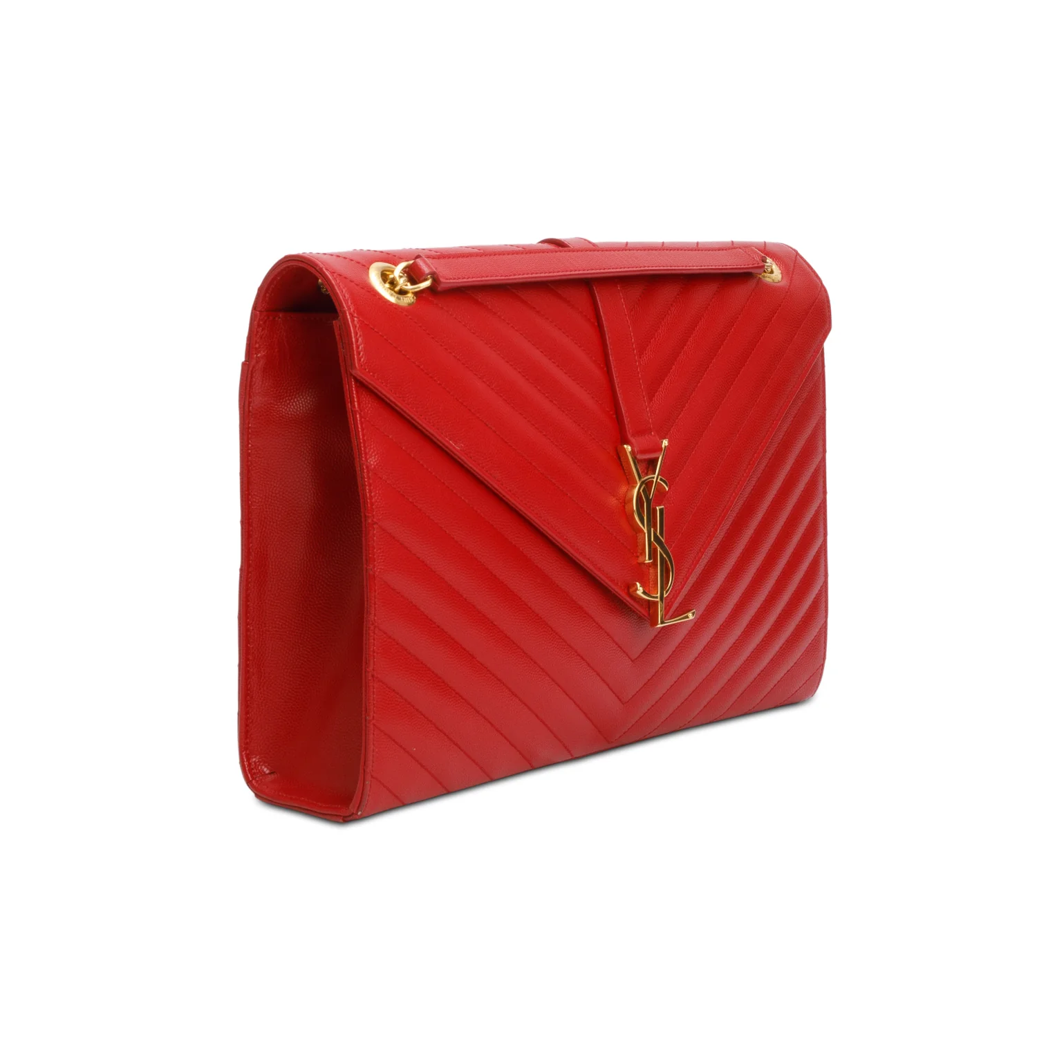 Saint Laurent Red Chevron Grain De Poudre Leather Large Envelope Chain Bag - Image 4