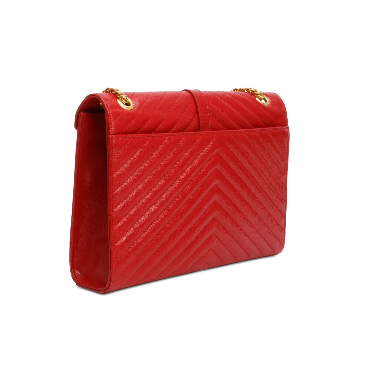 Saint Laurent Red Chevron Grain De Poudre Leather Large Envelope Chain Bag - Image 6