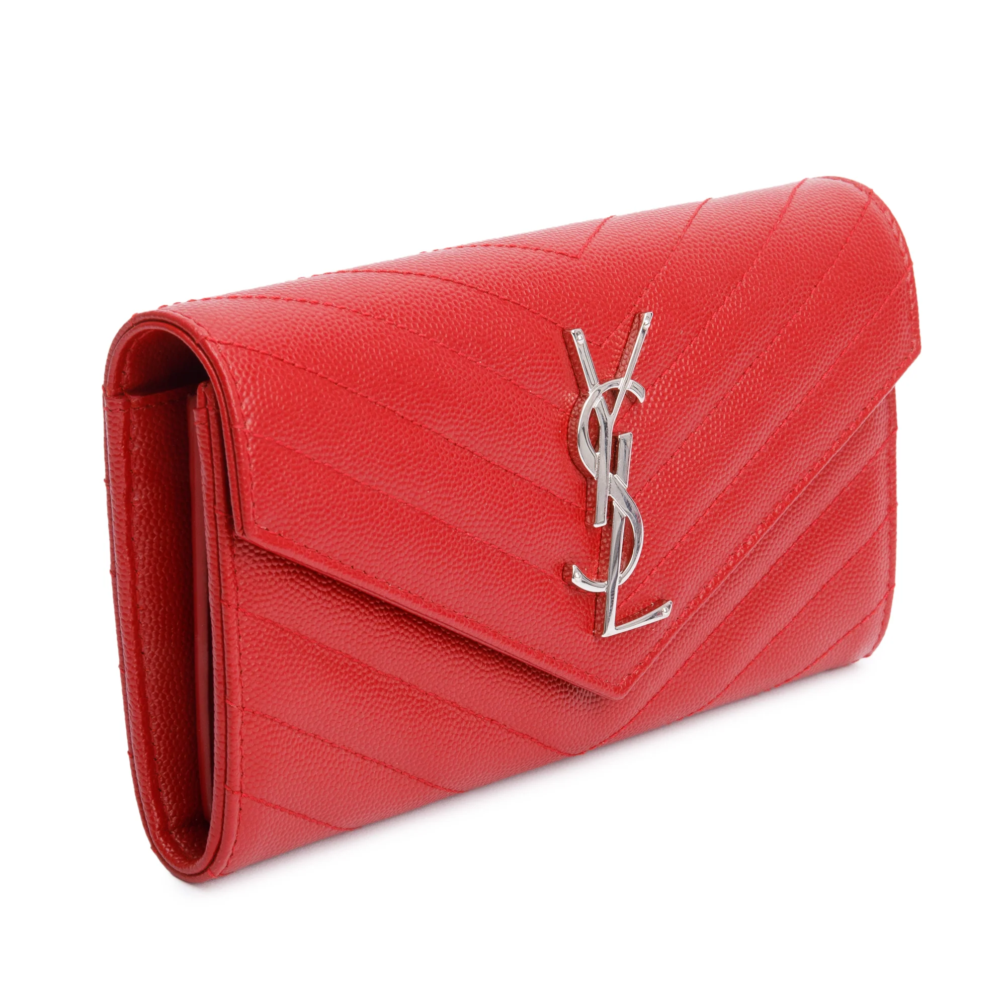 Saint Laurent Red Grain De Poudre Cassandre Matelasse Large Flap Wallet w/ Box - Image 3