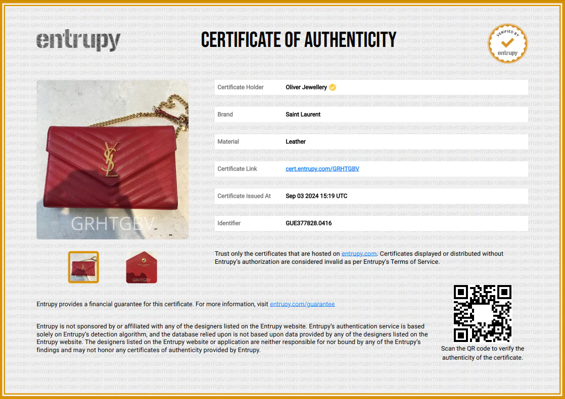 Saint Laurent Red Grain De Poudre Leather Cassandre Matelasse Chain Wallet - Image 10