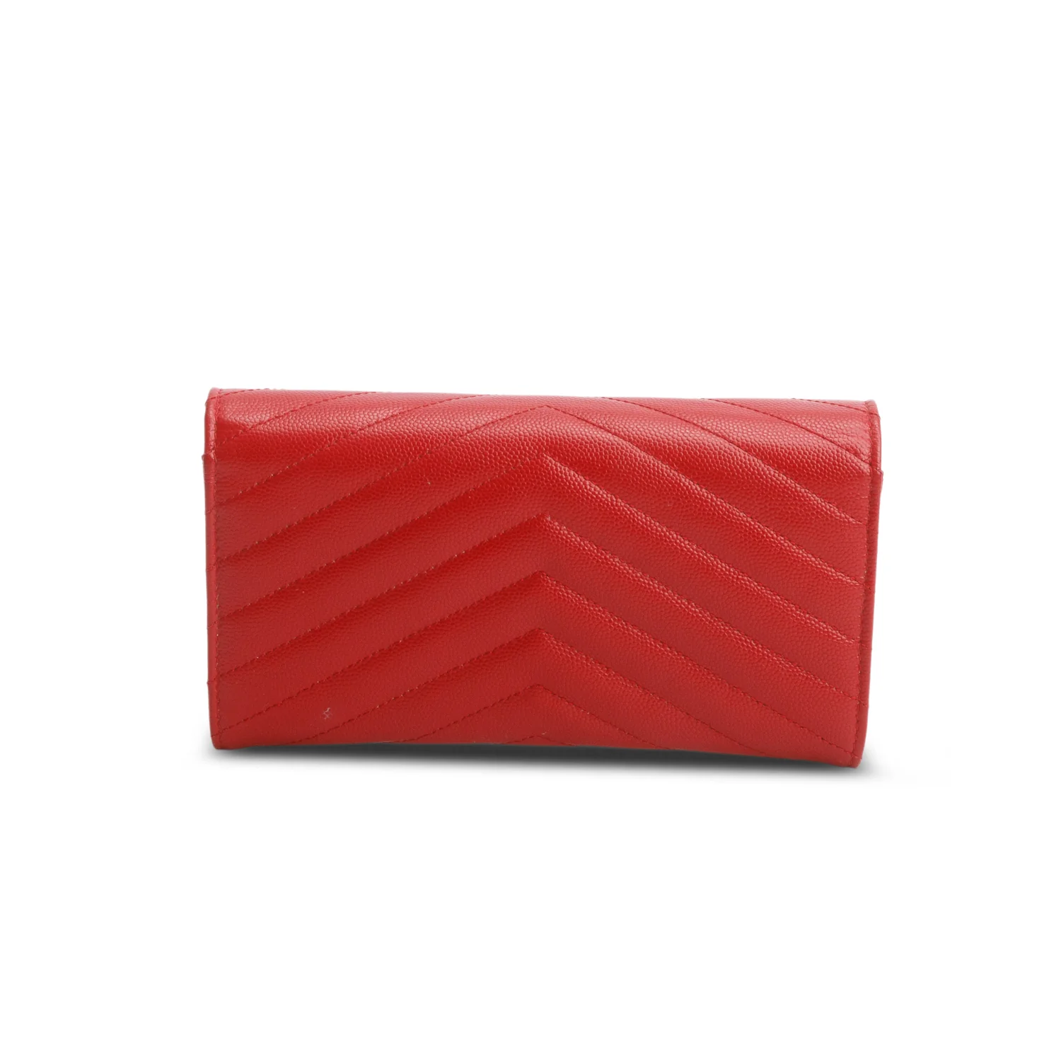 Saint Laurent Red Grain de Poudre Matelasse Chevron Monogram Flap Wallet - Image 3