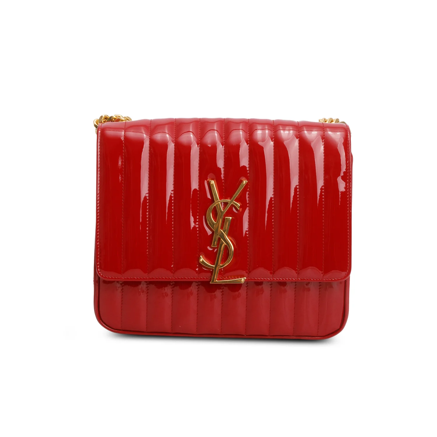 Saint Laurent Red Patent Leather Matelasse Monogram Large Vicky Chain Bag - Image 3