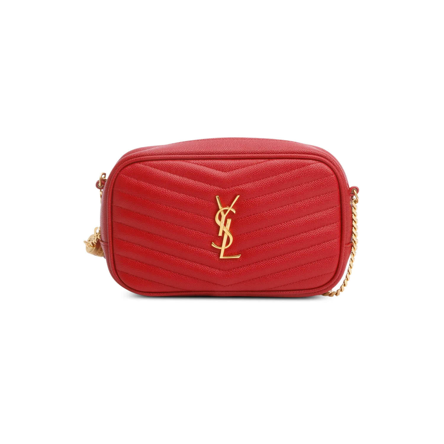 Saint Laurent Red Quilted Calfskin Matelasse Leather Mini Lou Camera Bag - Image 3
