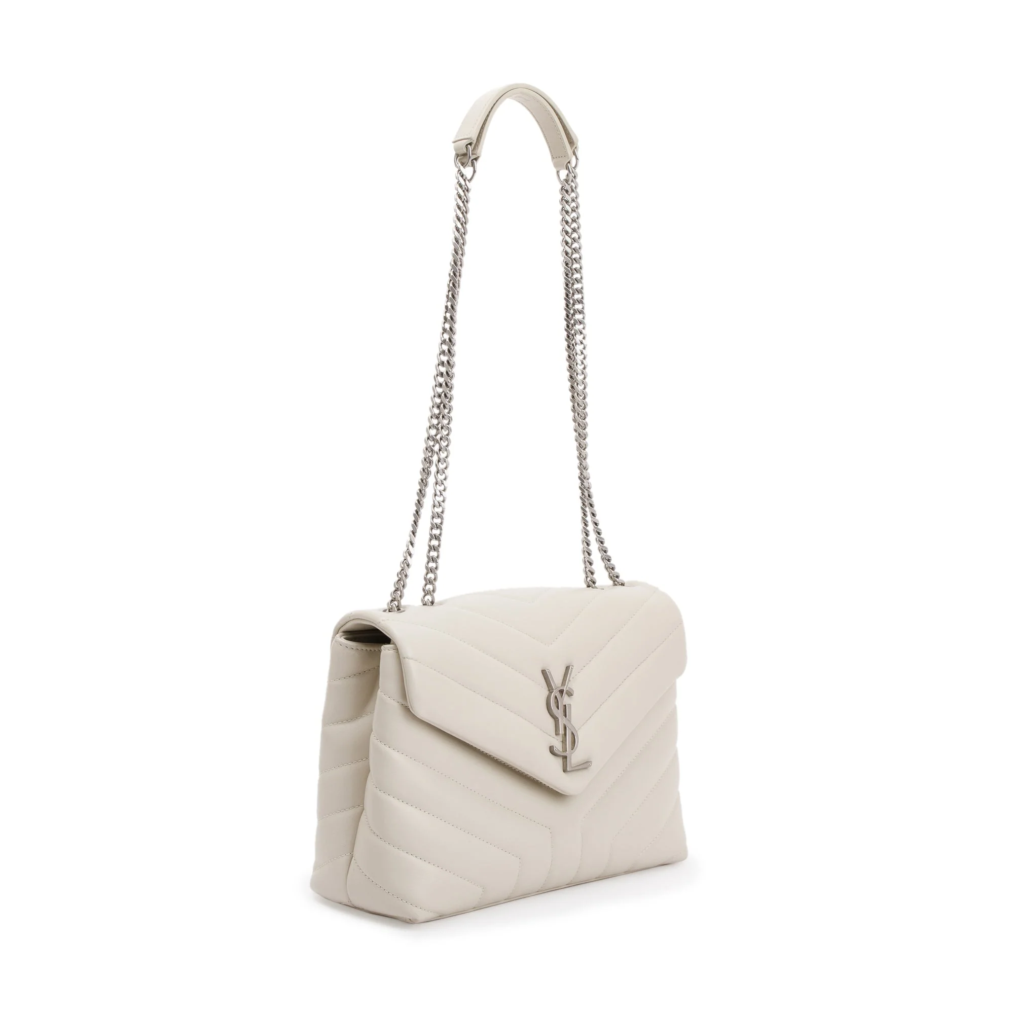 Saint Laurent White Calfskin Leather Small Loulou Monogram Shoulder Bag - Image 4