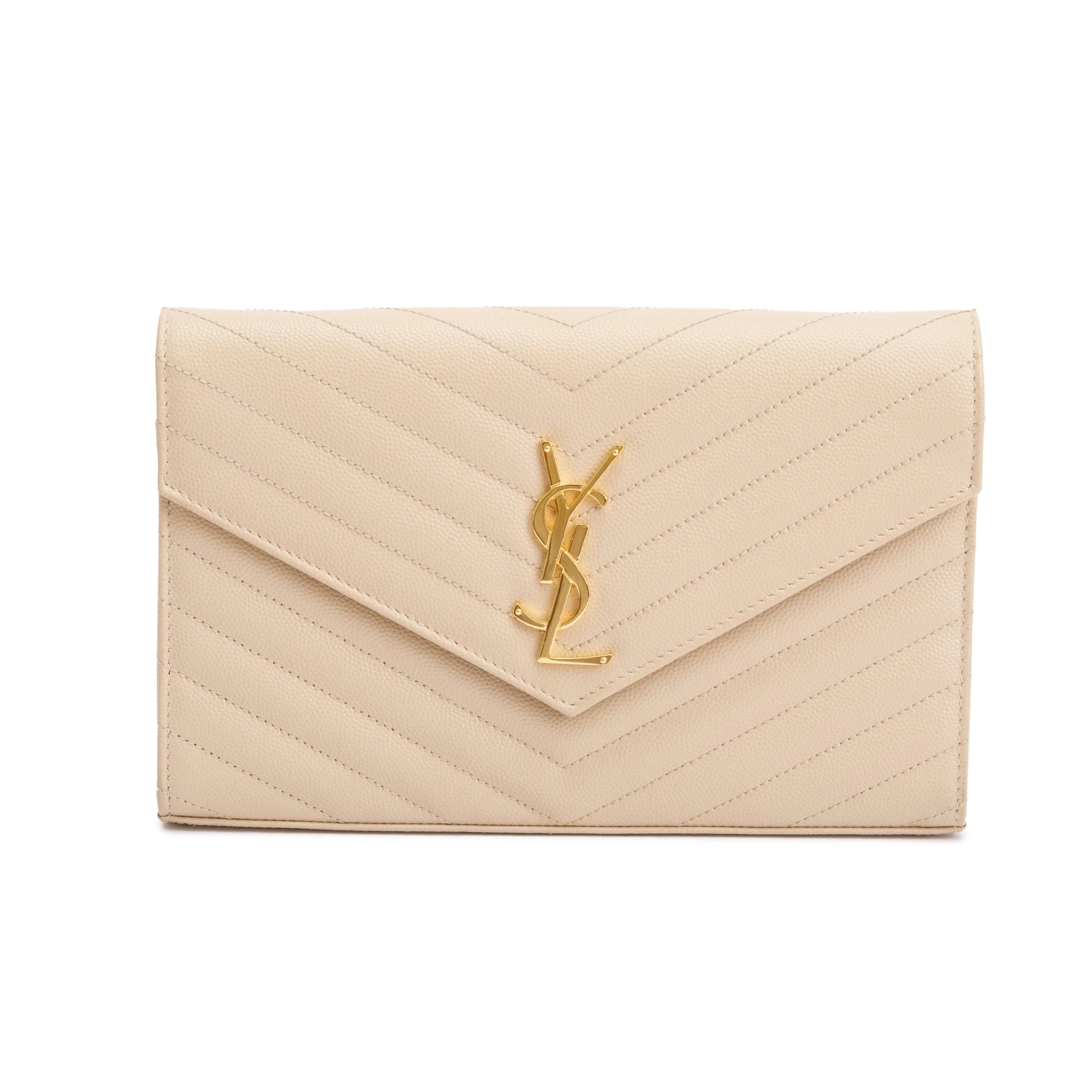 Saint Laurent White Grain De Poudre Leather Cassandre Matelasse Chain Wallet - Image 3