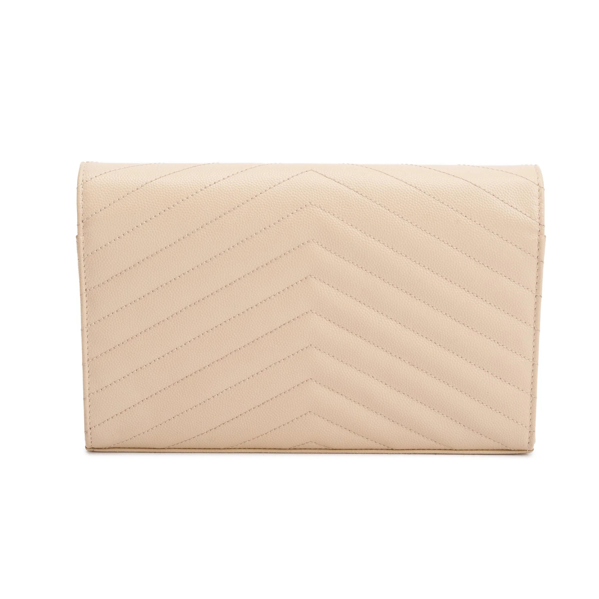 Saint Laurent White Grain De Poudre Leather Cassandre Matelasse Chain Wallet - Image 5