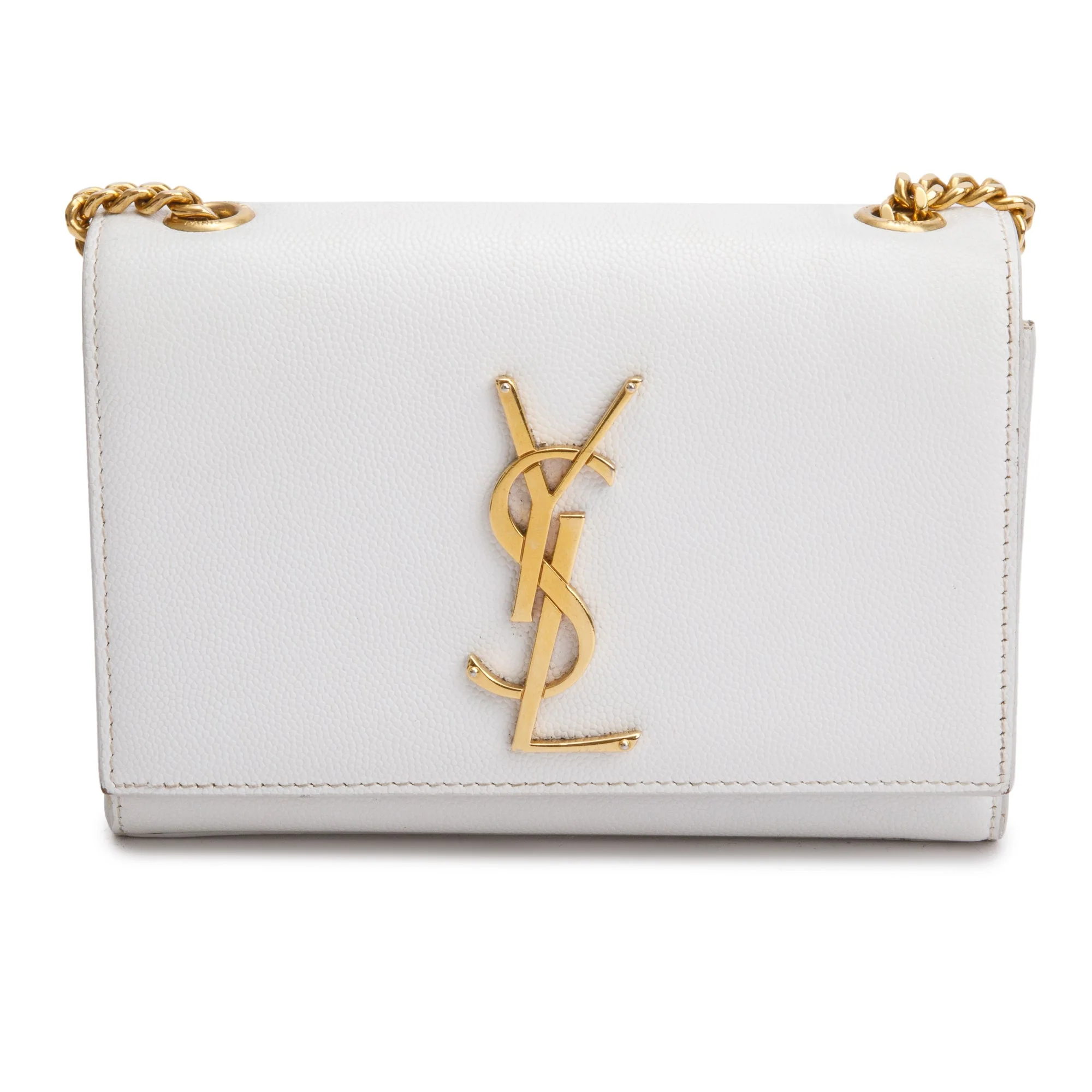 Saint Laurent White Grain De Poudre Leather Mini Monogram Kate Bag - Image 3