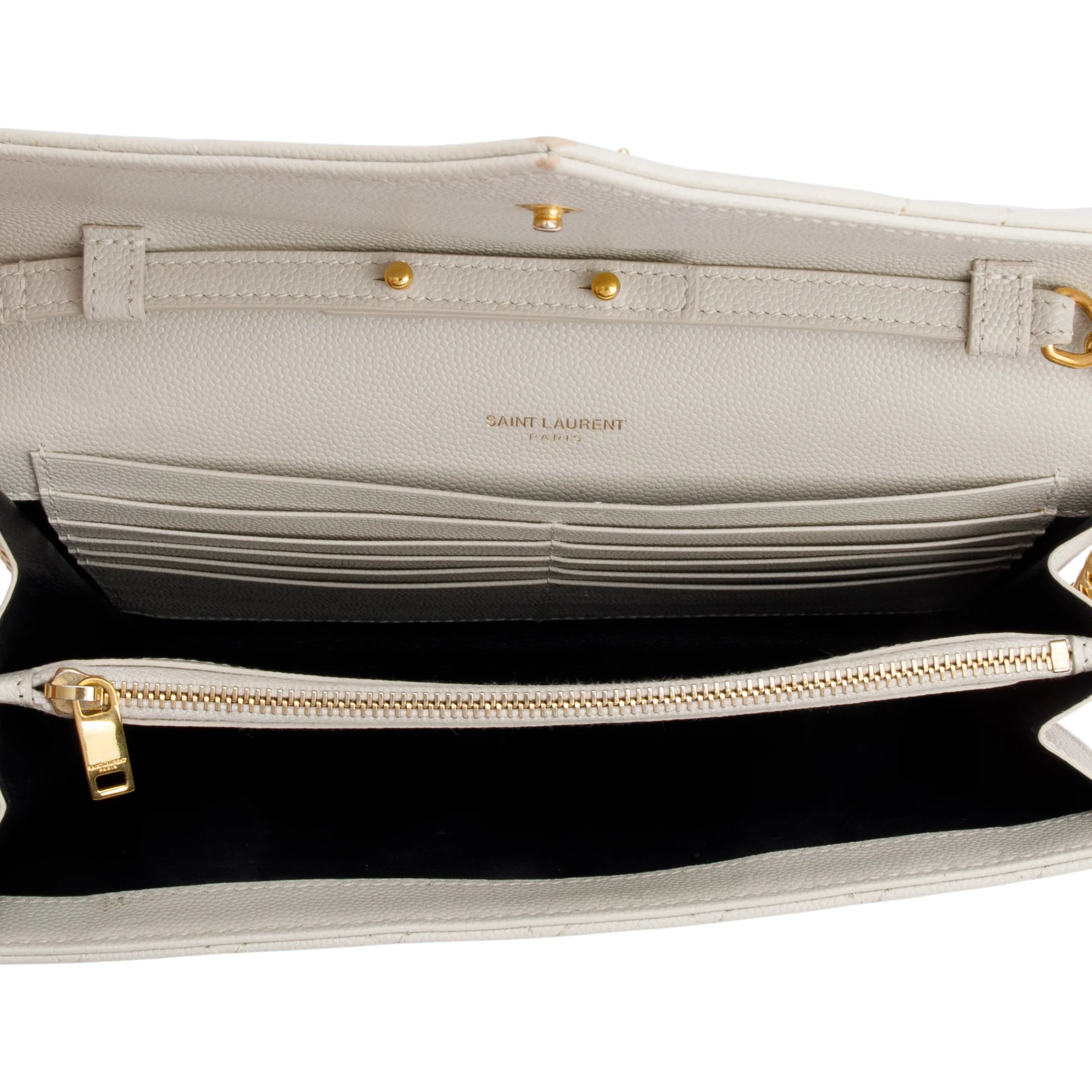 Saint Laurent White Mix Matelasse Grain De Poudre Leather Envelope Chain Wallet - Image 7