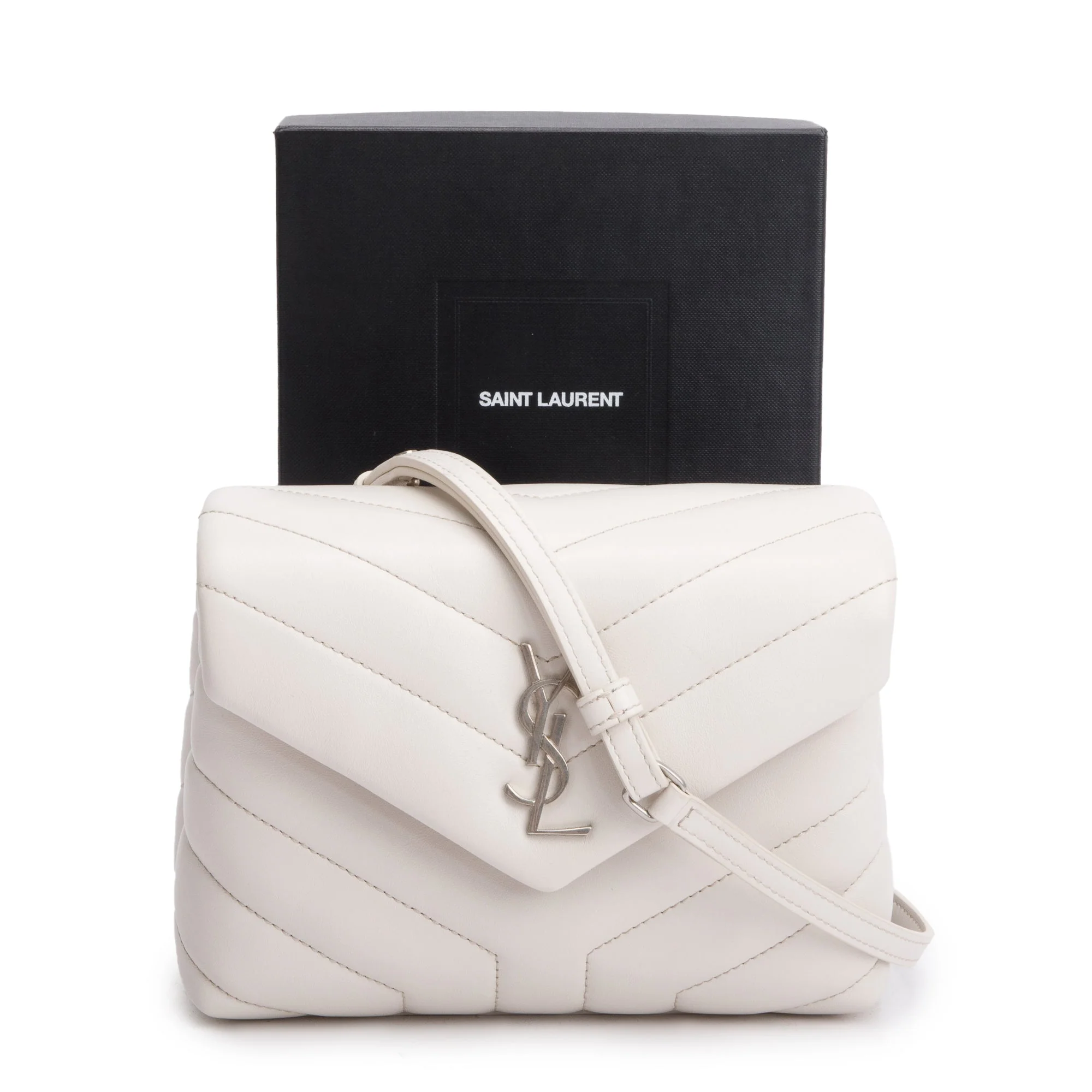 Saint Laurent White Monogram Matelasse Toy Loulou Crossbody Bag w/ Box - Image 2
