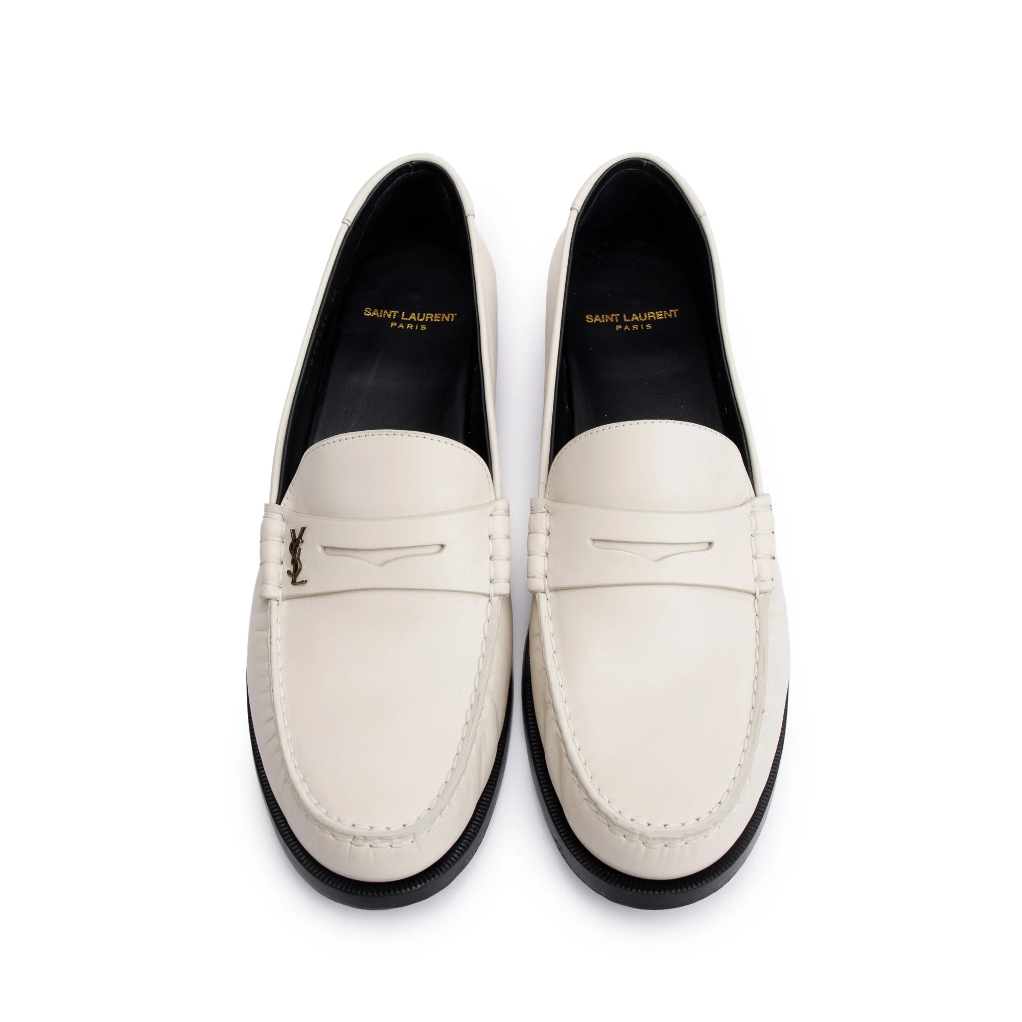 Saint Laurent White Smooth Leather Le Loafer Penny Shoes, Size 44 w/ Box - Image 3