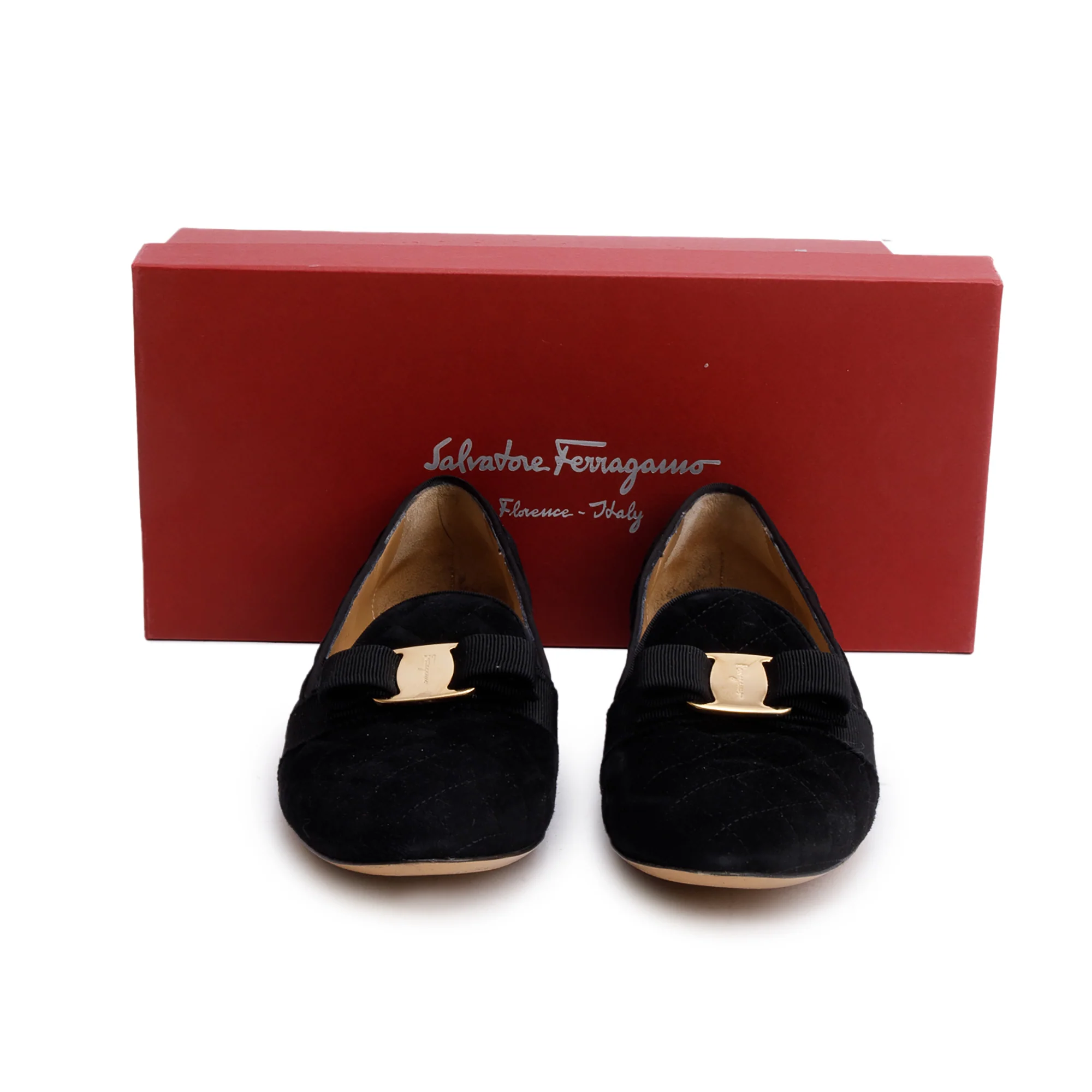 Salvatore Ferragamo Black Quilted Suede Scotty Loafers, Size 7.5 w/ Box - Image 2