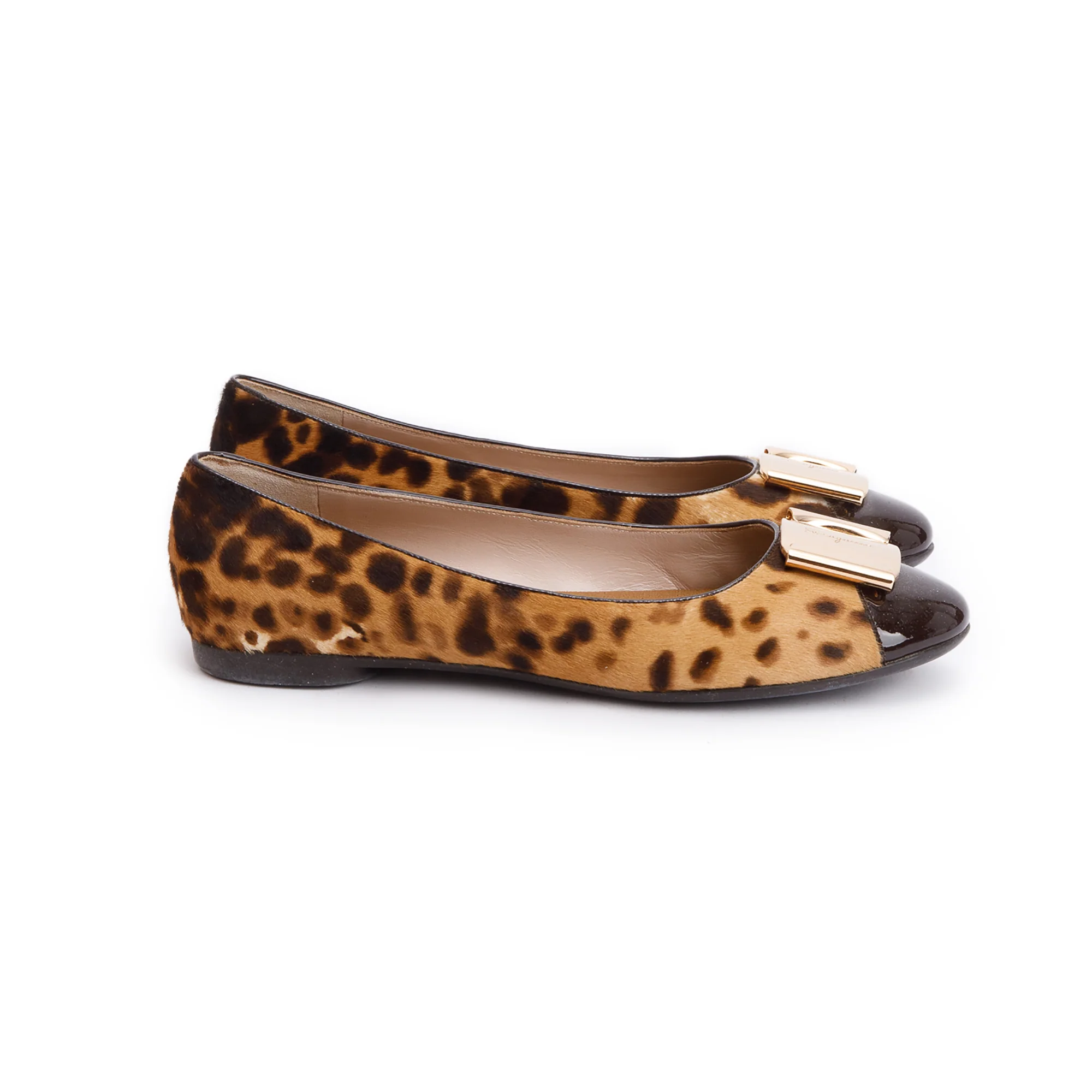 Salvatore Ferragamo Brown Loepard Print Pony Hair Vara Bow Flats, Size 9 w/ Box - Image 3