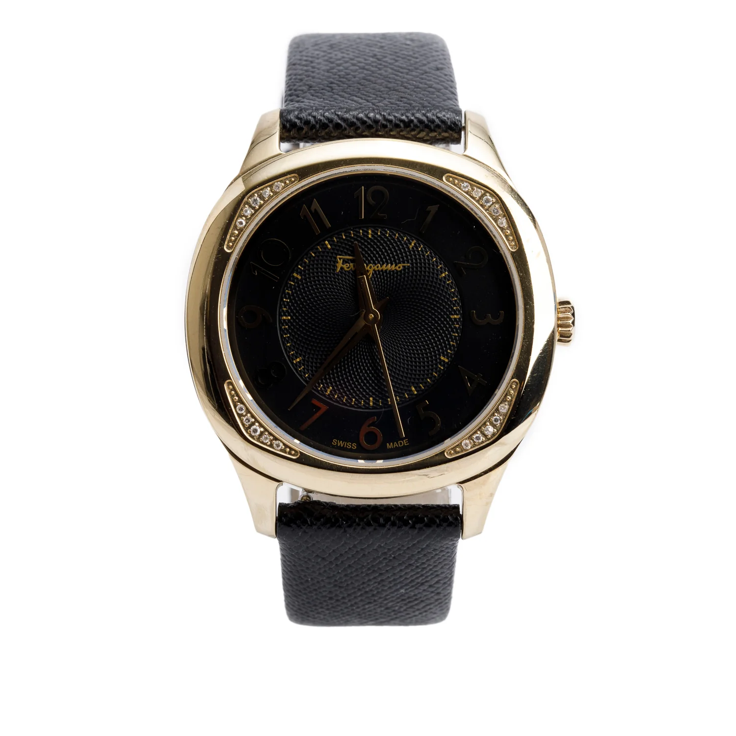 Salvatore Ferragamo Gold-Plated Stainless Steel F42 36 MM Quartz Watch Black Dial