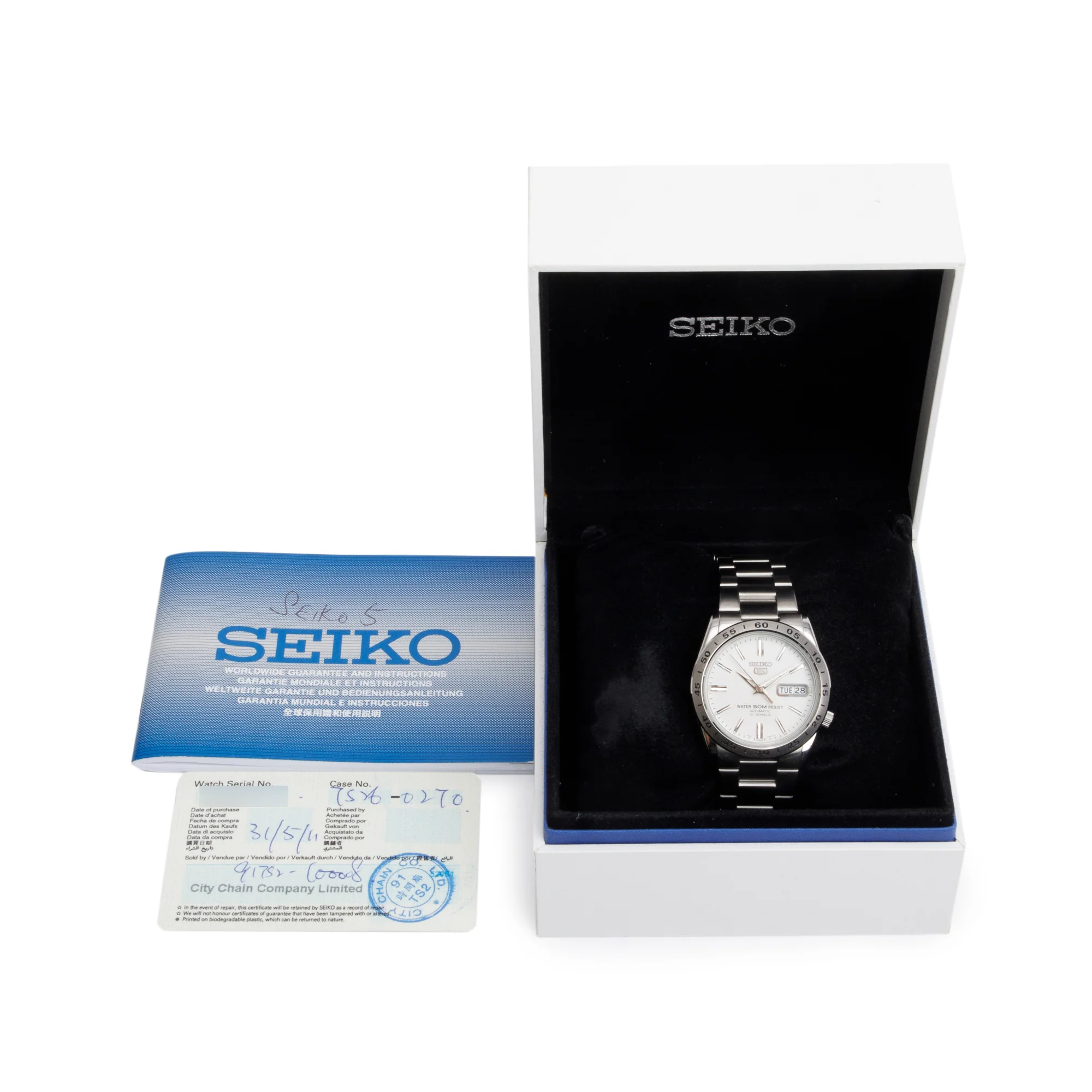 Seiko Stainless Steel 5 36.5 MM Automatic Watch White Dial w/ Box & Papers - Image 2