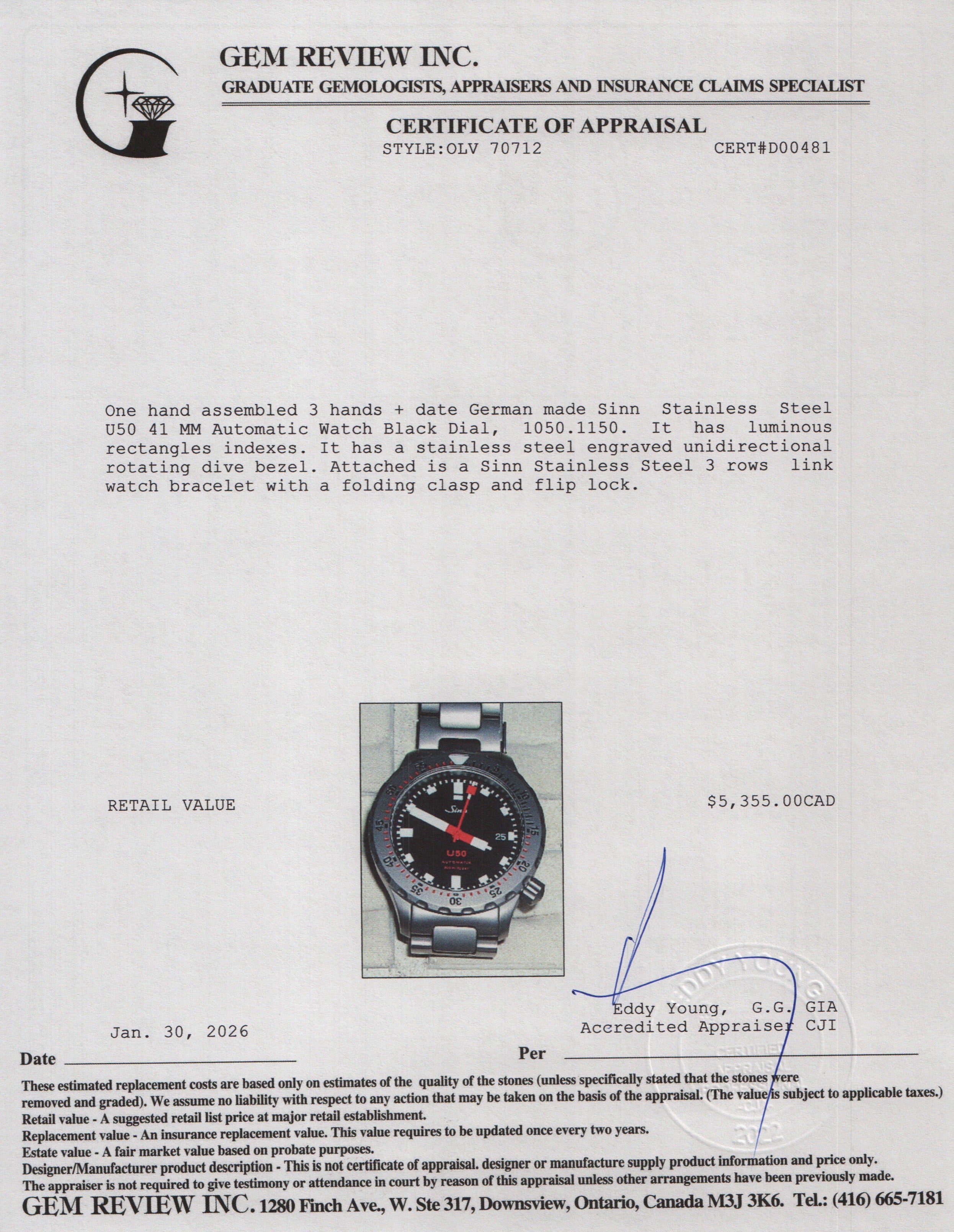 Sinn Stainless Steel U50 41 MM Automatic Watch Black Dial w/ Box & Papers - Image 6