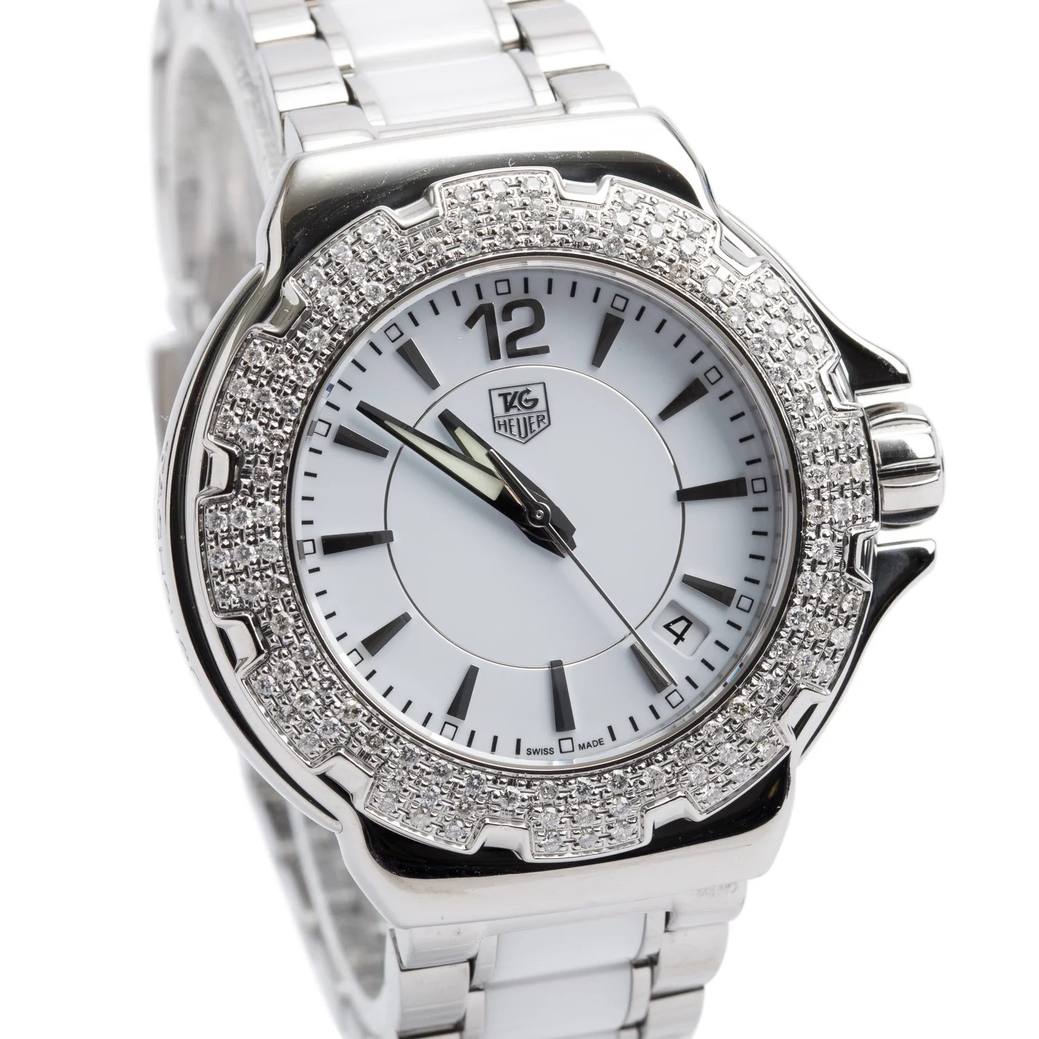 Tag Heuer Stainless Steel & White Ceramic Formula 1 Diamond Bezel 36 MM Watch WAH1215 - Image 2
