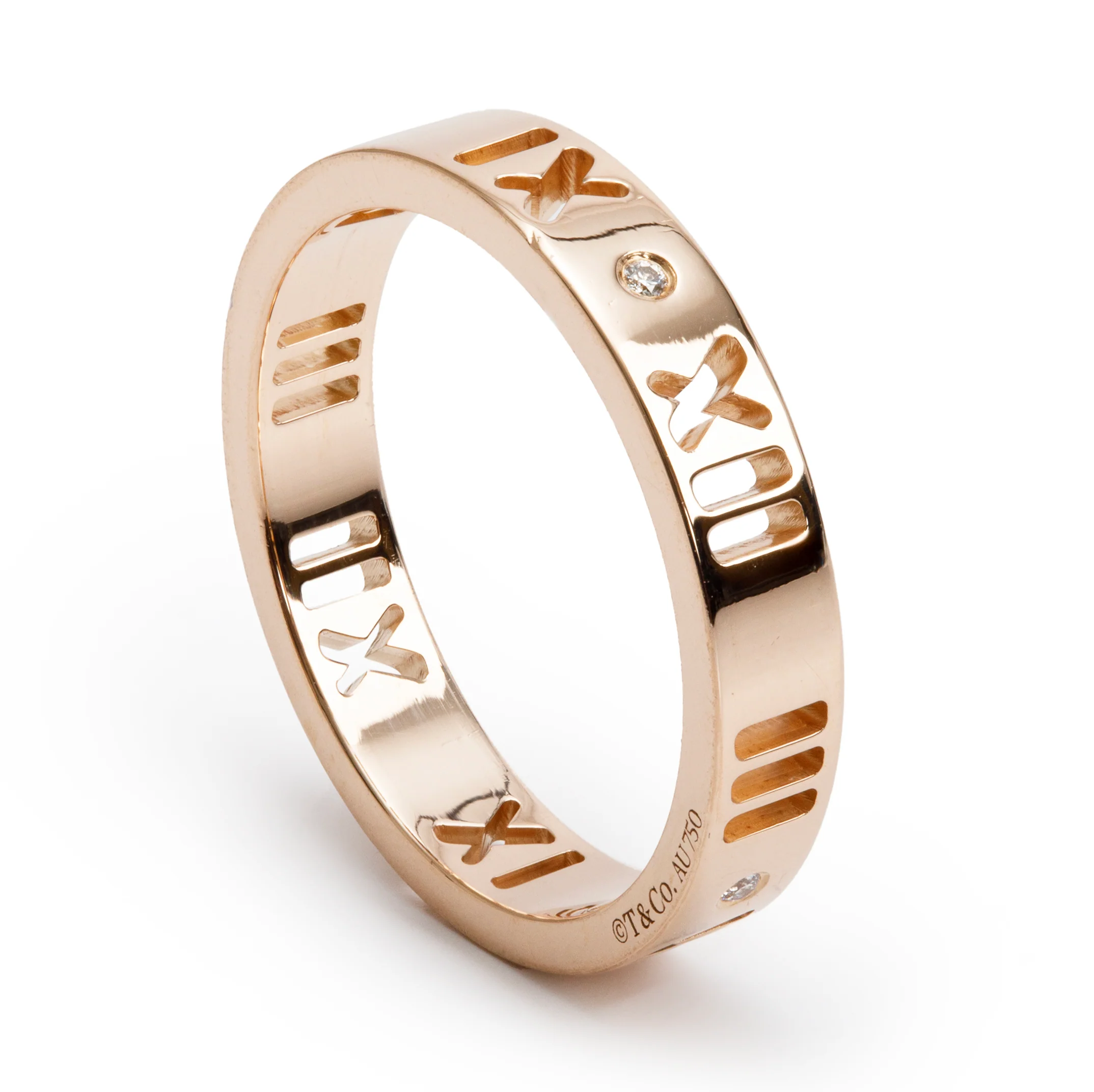 Tiffany & Co. 18k Rose Gold & Diamond Atlas Pierced 3.5 MM Band Ring, Size 5.75 - Image 2