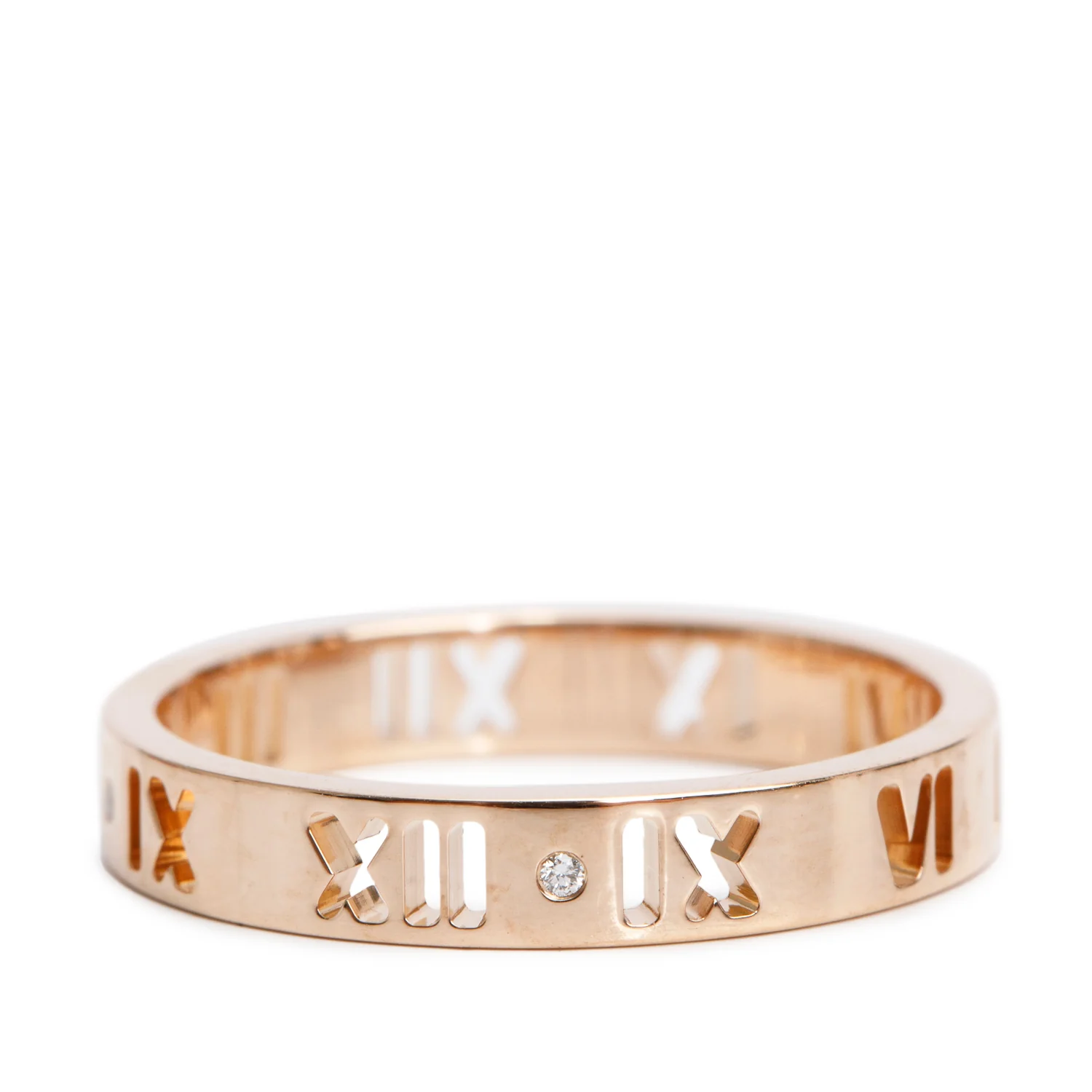 Tiffany & Co. 18k Rose Gold & Diamond Atlas Pierced 3.5 MM Band Ring, Size 8.75