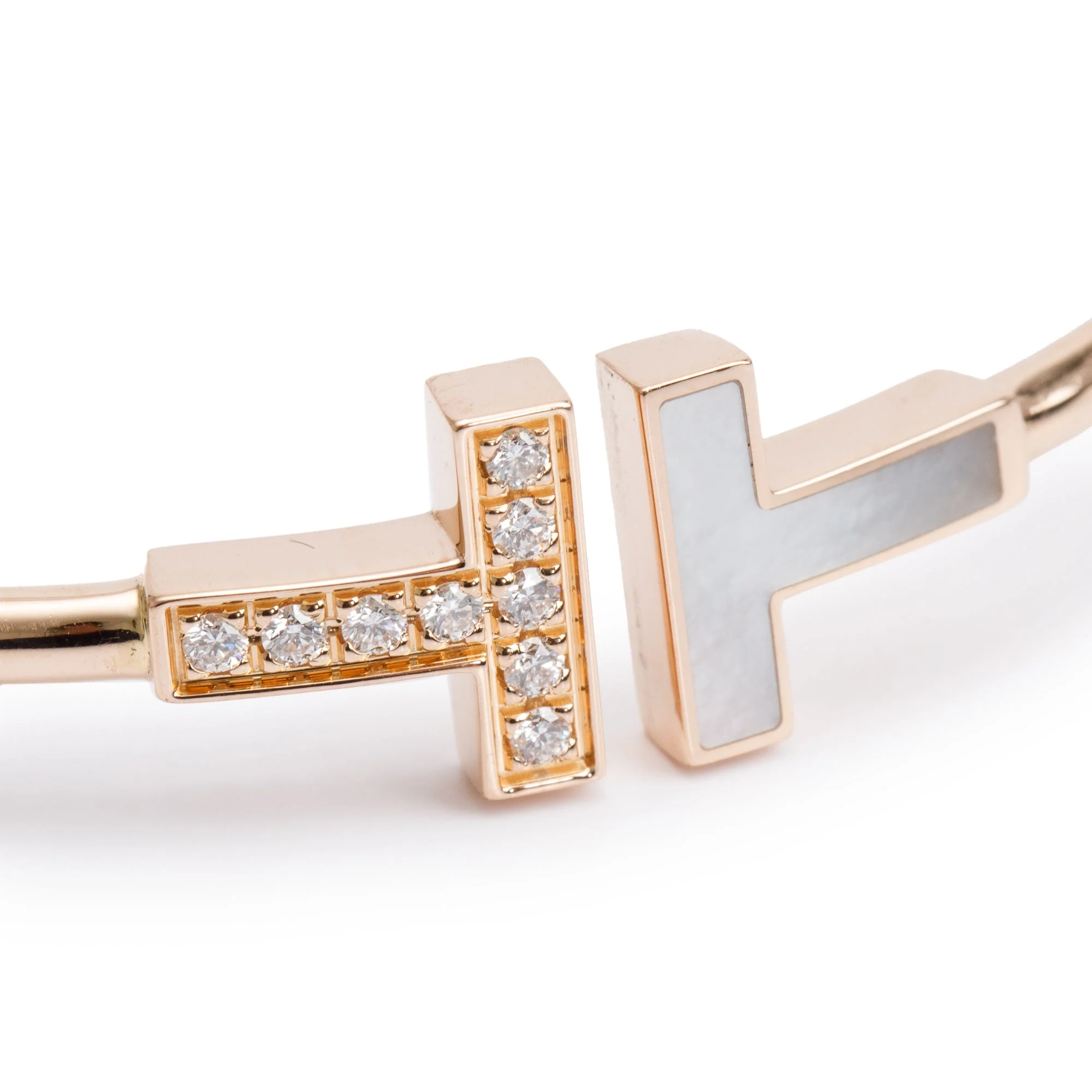 Tiffany & Co. 18k Rose Gold Diamond & Mother of Pearl T Wire Bracelet w/ Box - Image 3