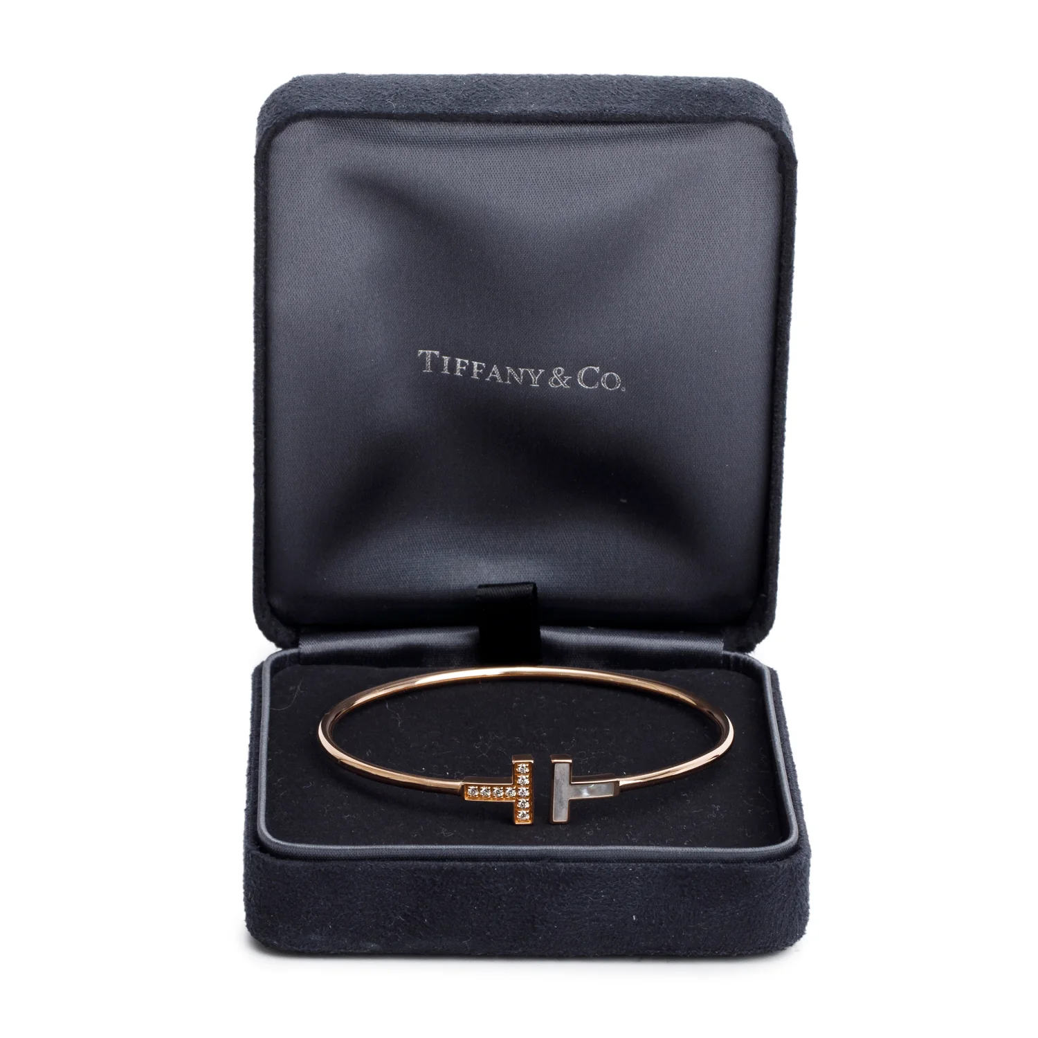 Tiffany & Co. 18k Rose Gold Diamond & Mother of Pearl T Wire Bracelet w/ Box - Image 2
