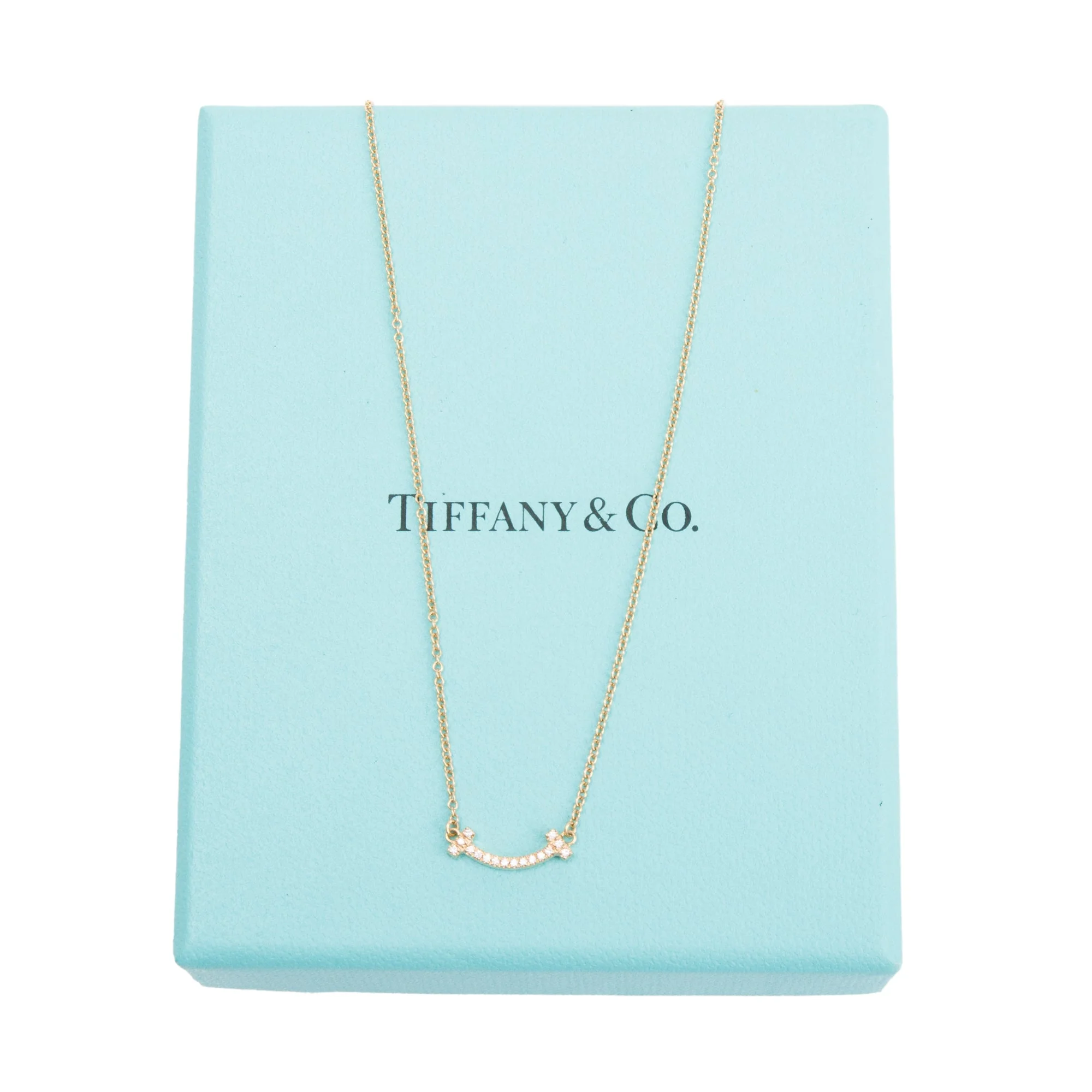 Tiffany & Co. 18k Rose Gold Mini T Smile Diamond Pendant Necklace w/ Box - Image 3