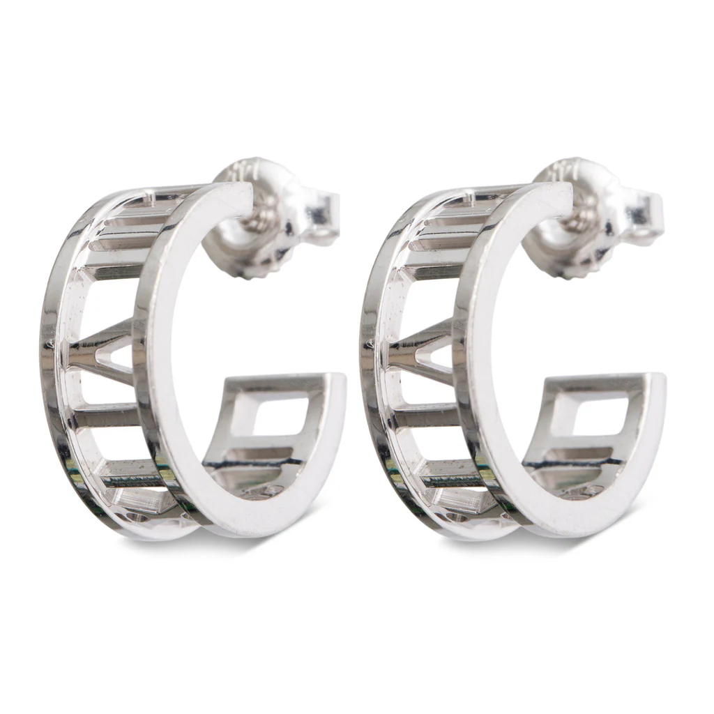 Tiffany & Co. 18k White Gold Atlas Hoop Earrings w/ Box - Image 3