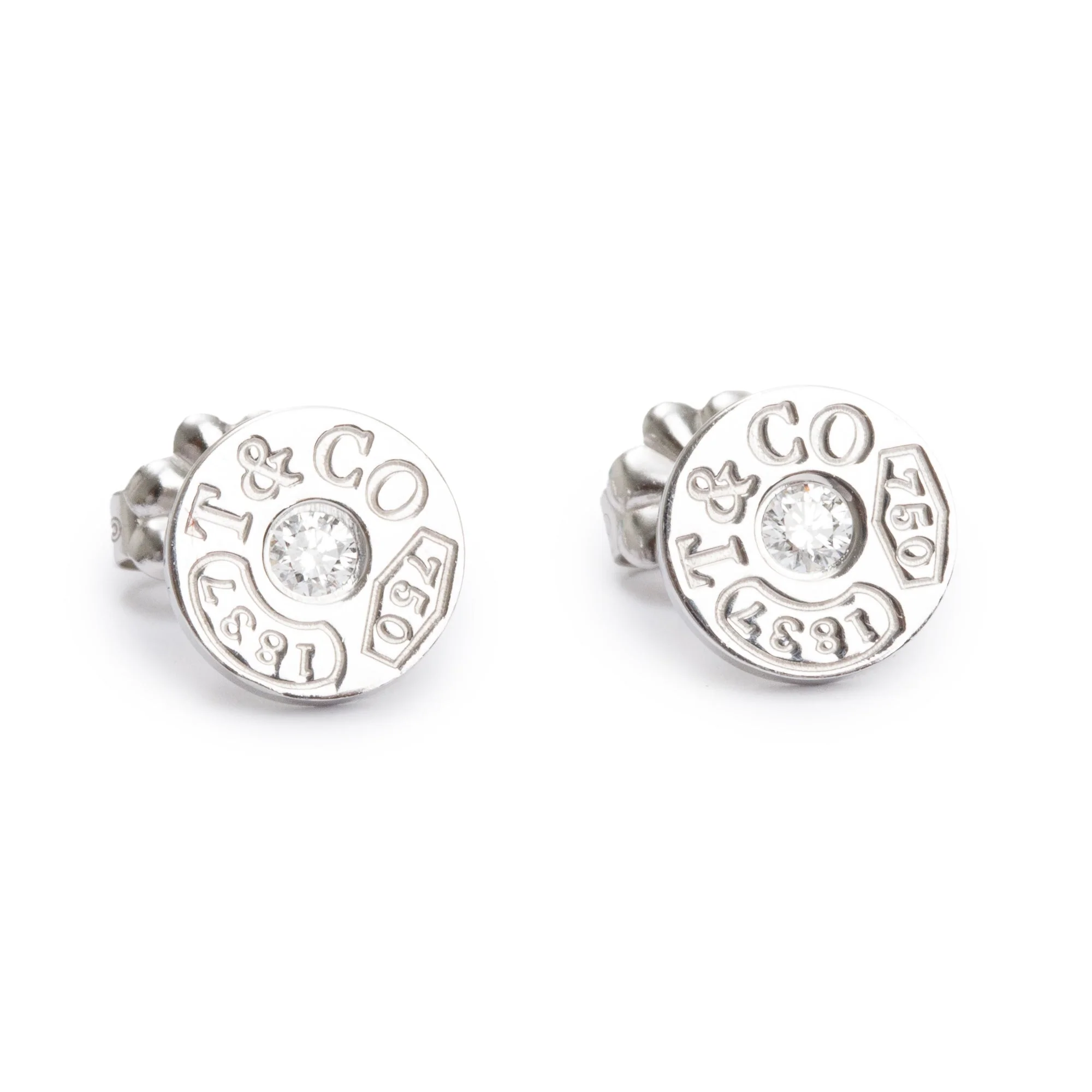 Tiffany & Co. 18k White Gold Diamond 1837 Circle Earrings w/ Box