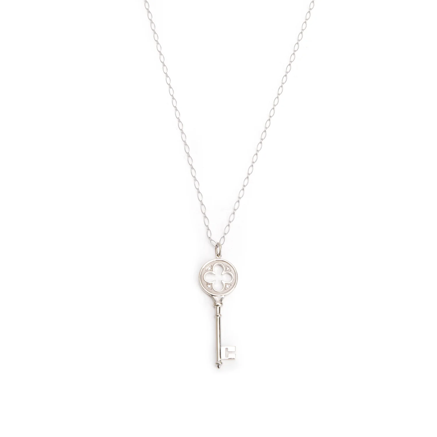 Tiffany & Co. 18k White Gold Diamond Clover Key Pendant Necklace w/ Box