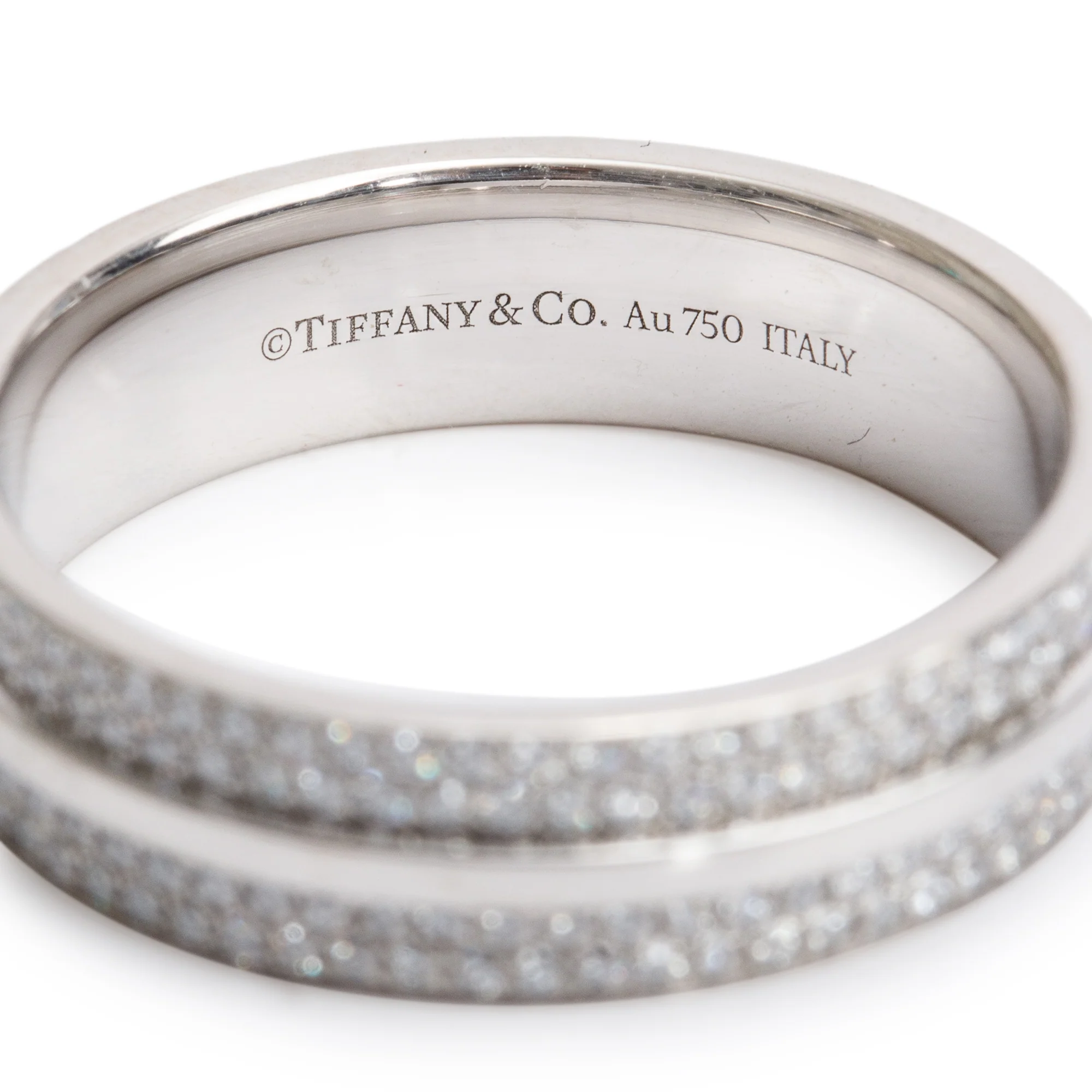 Tiffany & Co. 18k White Gold Pave Diamond T Wide Ring, Size 9.5 w/ Box - Image 3
