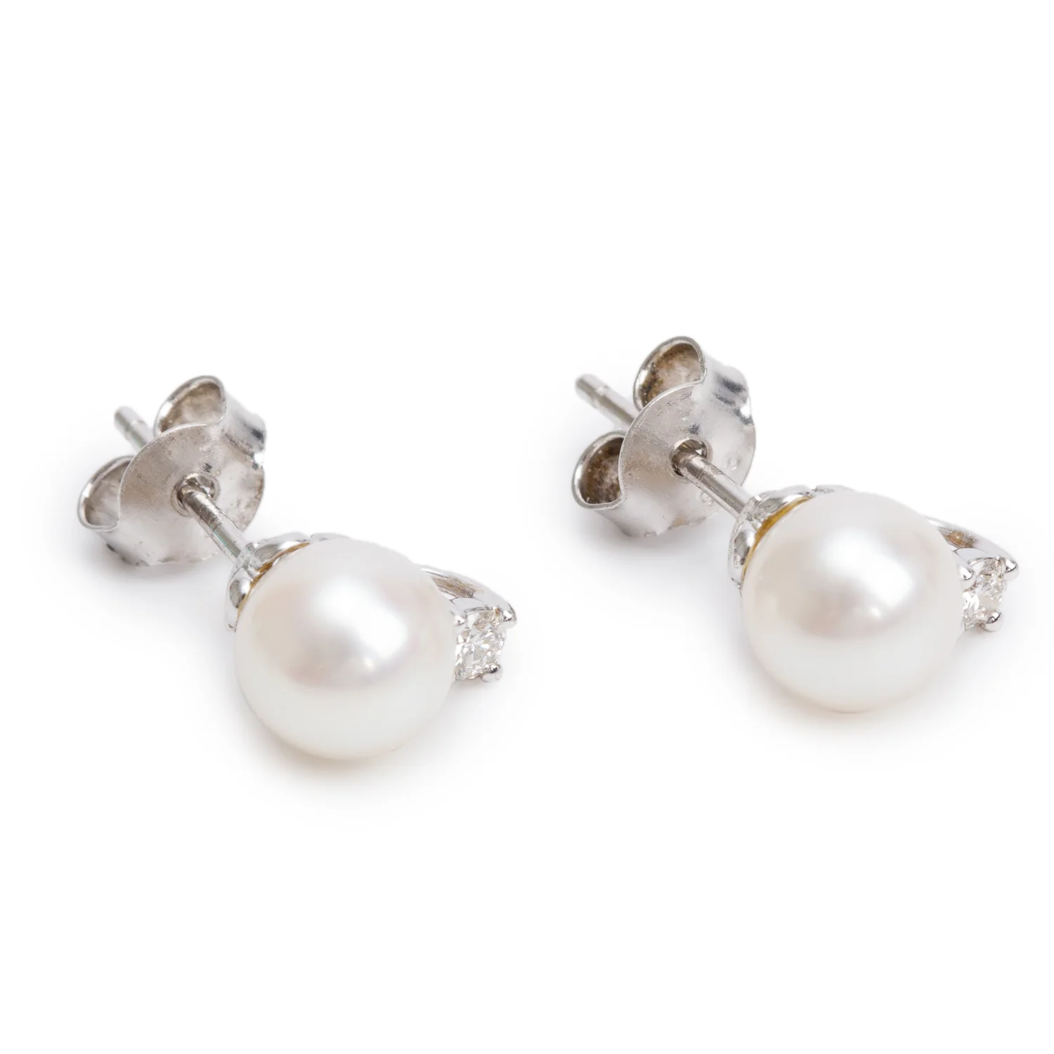 Tiffany & Co. 18k White Gold Signature Pearl & Diamond Stud Earrings w/ Box - Image 3