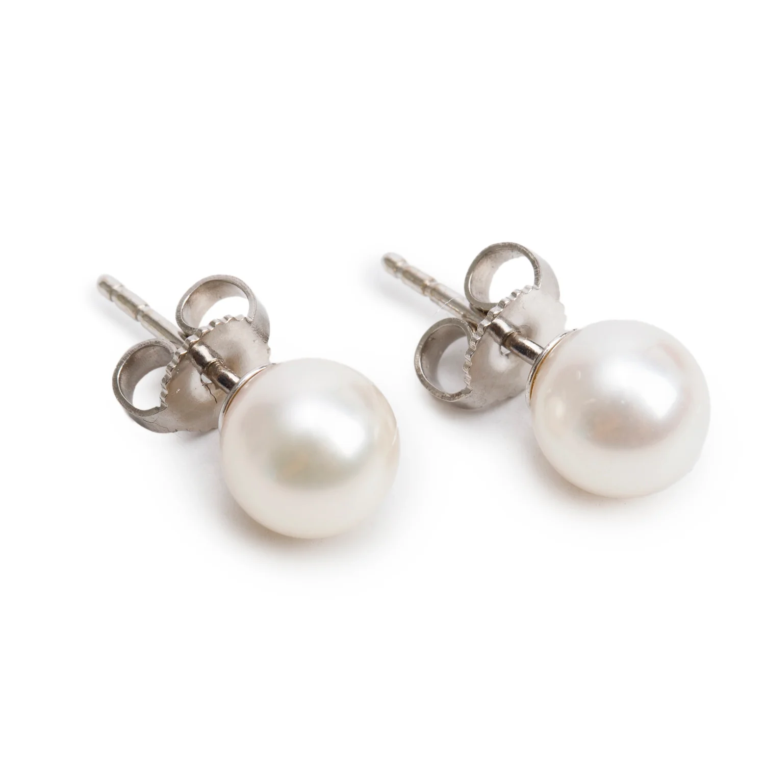 Tiffany & Co. 18k White Gold Signature Pearl Stud Earrings, 7-7.5 MM w/ Box - Image 3