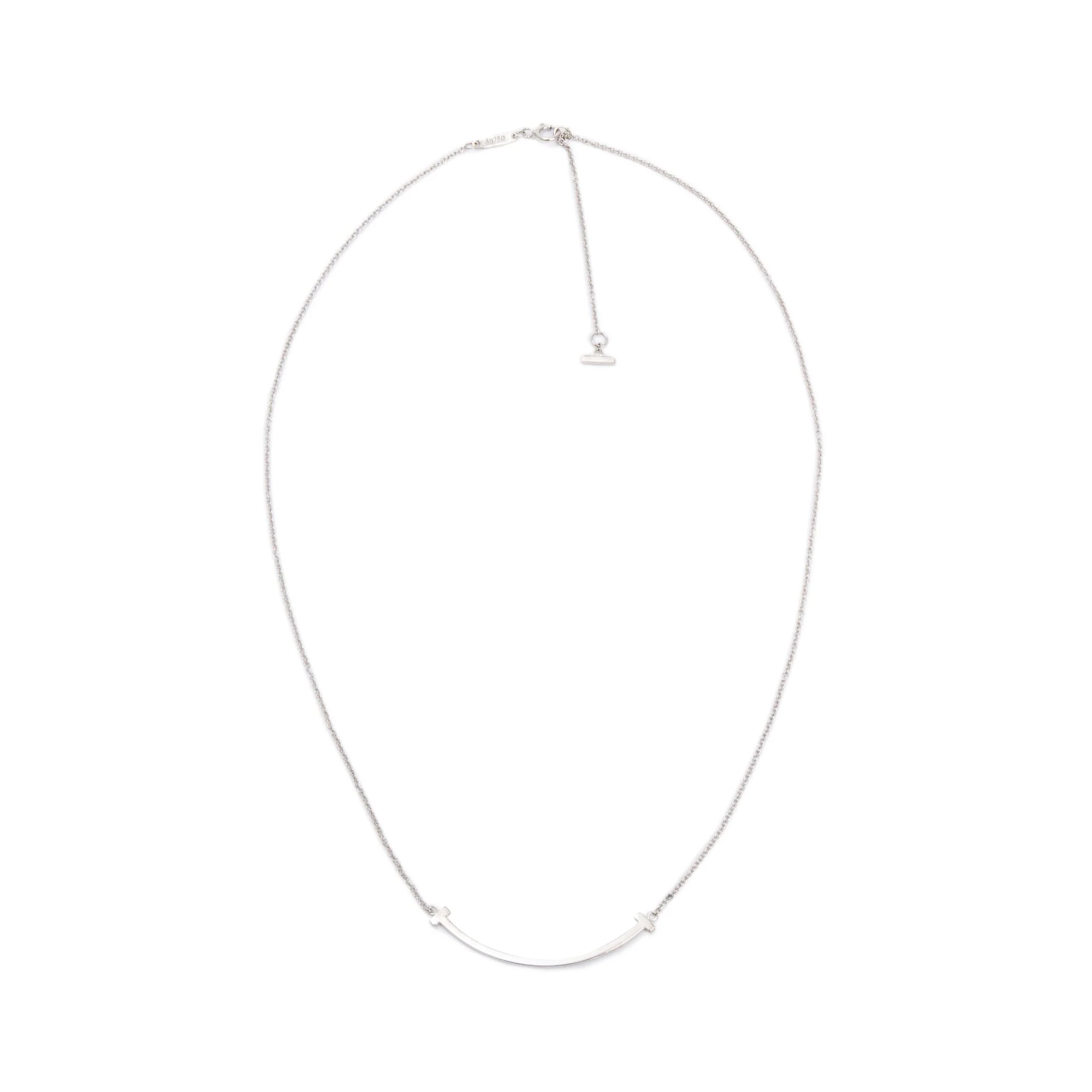 Tiffany & Co. 18k White Gold Small T Smile Pendant Necklace w/ Box