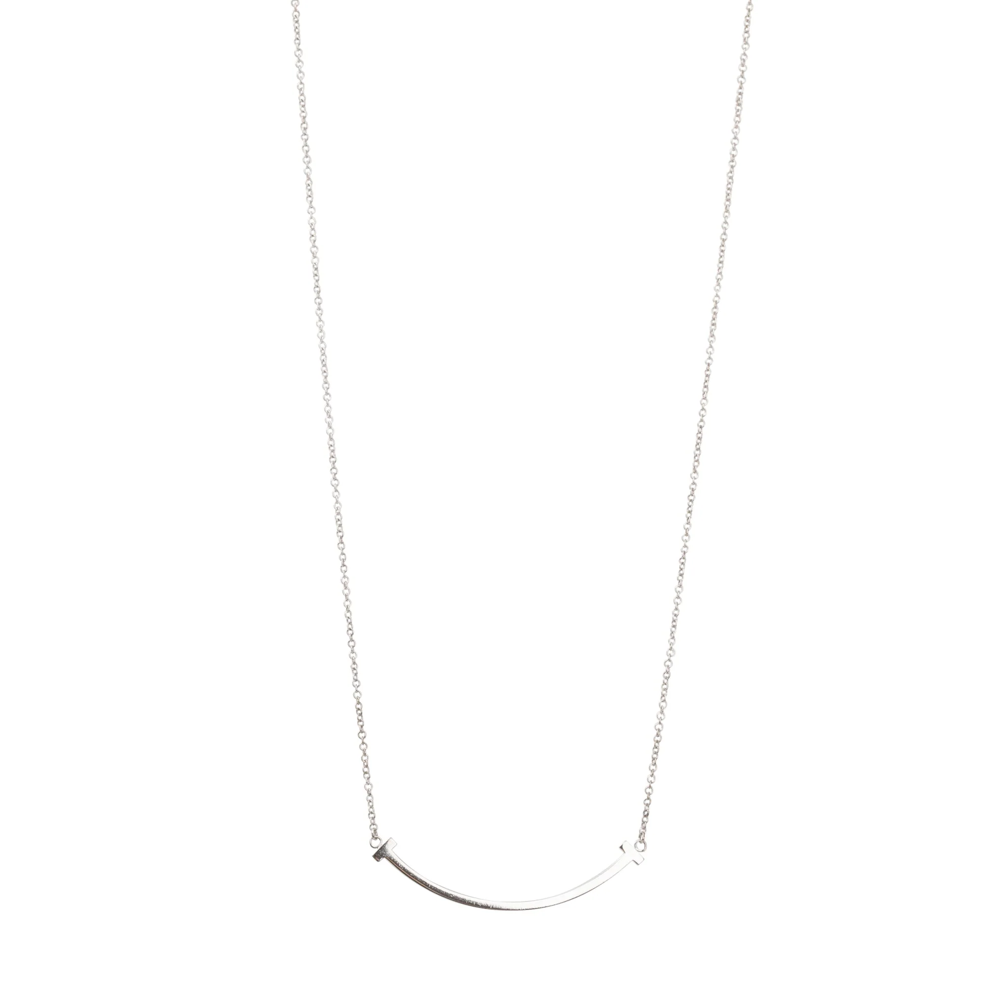 Tiffany & Co. 18k White Gold Small T Smile Pendant Necklace w/ Box - Image 7