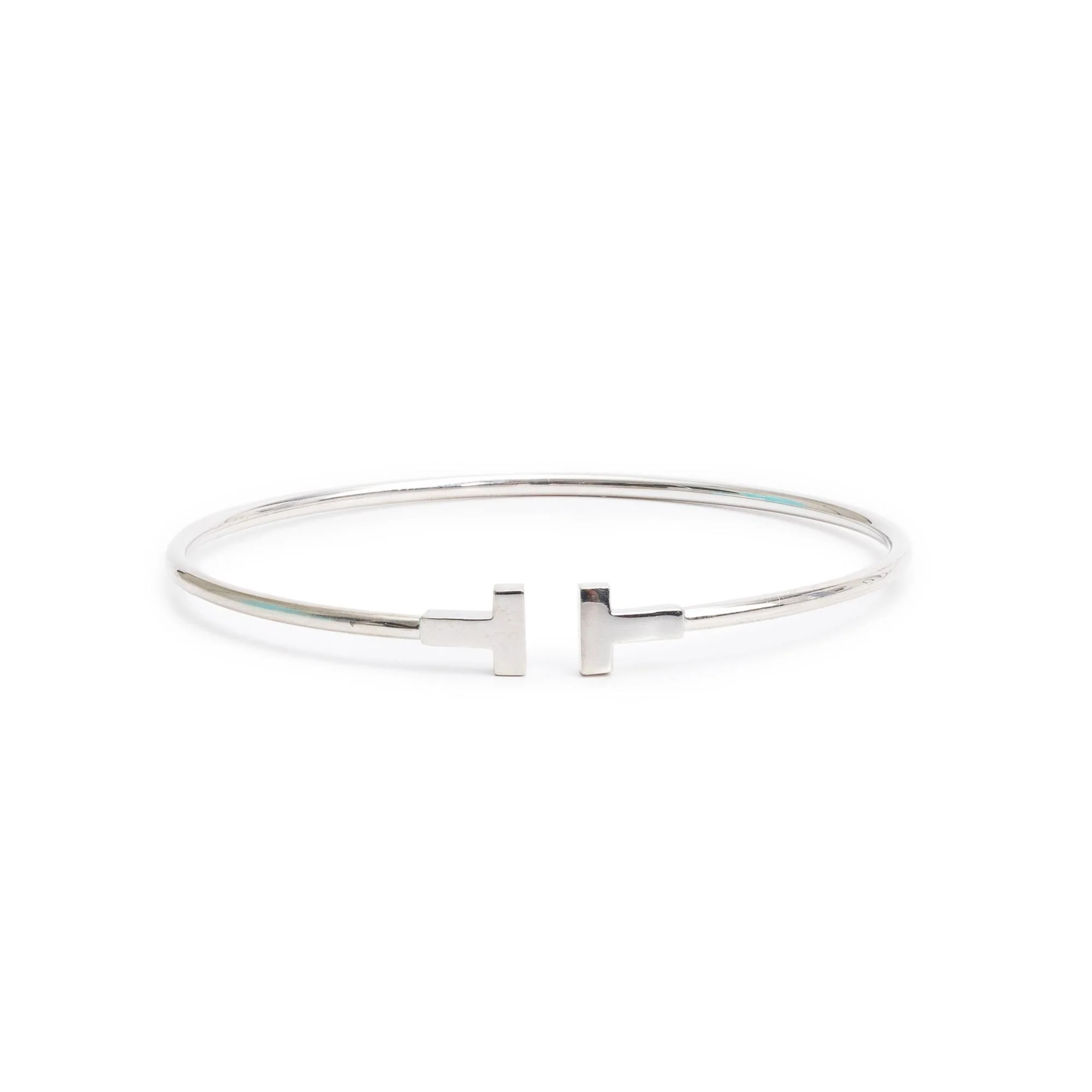 Tiffany & Co. 18k White Gold T Narrow Wire Bracelet w/ Box