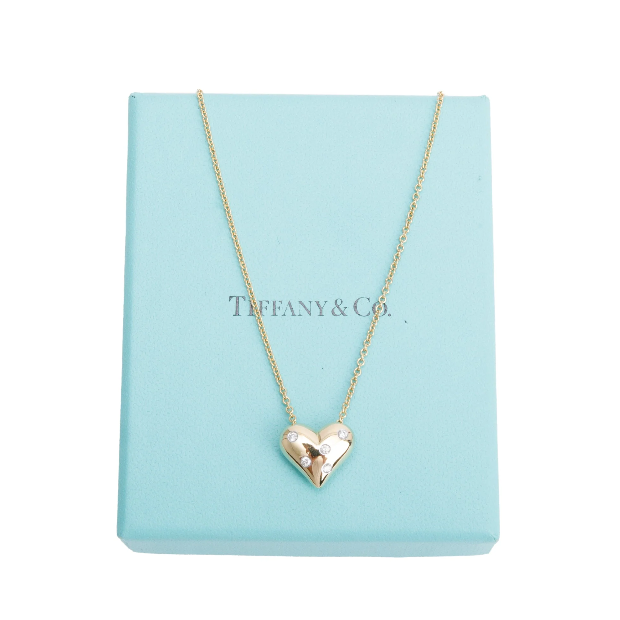 Tiffany & Co. 18k Yellow Gold & Platinum Diamond Etoile Heart Necklace w/ Box - Image 3