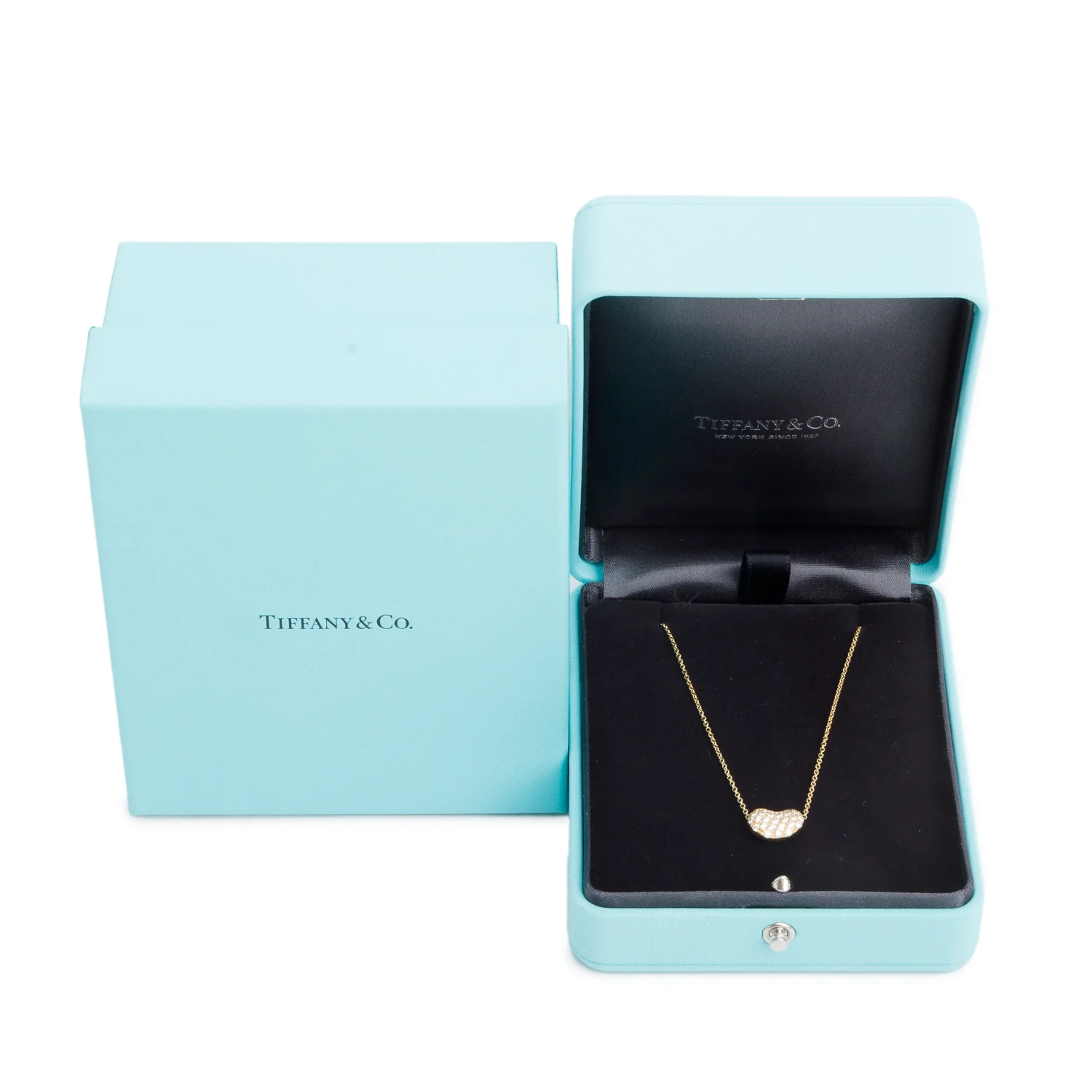 Tiffany & Co. 2023 Elsa Peretti 18k Yellow Gold Diamond 12 MM Bean Pendant Necklace w/ Box & Receipt - Image 3