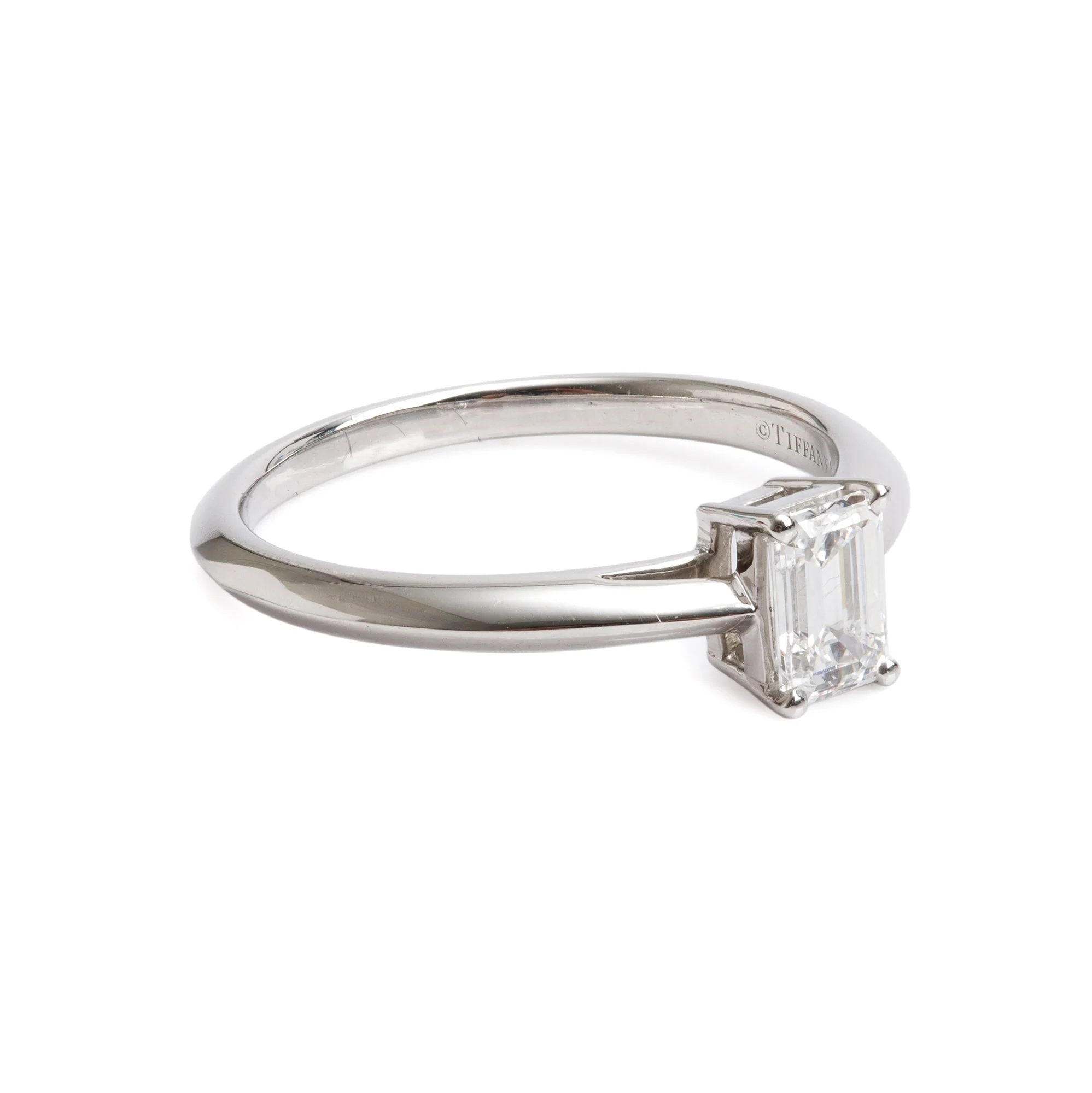 Tiffany & Co. 2024 Platinum Emerald Cut 0.56 ct. Diamond Solitaire Engagement Ring w/ Box & Papers - Image 3