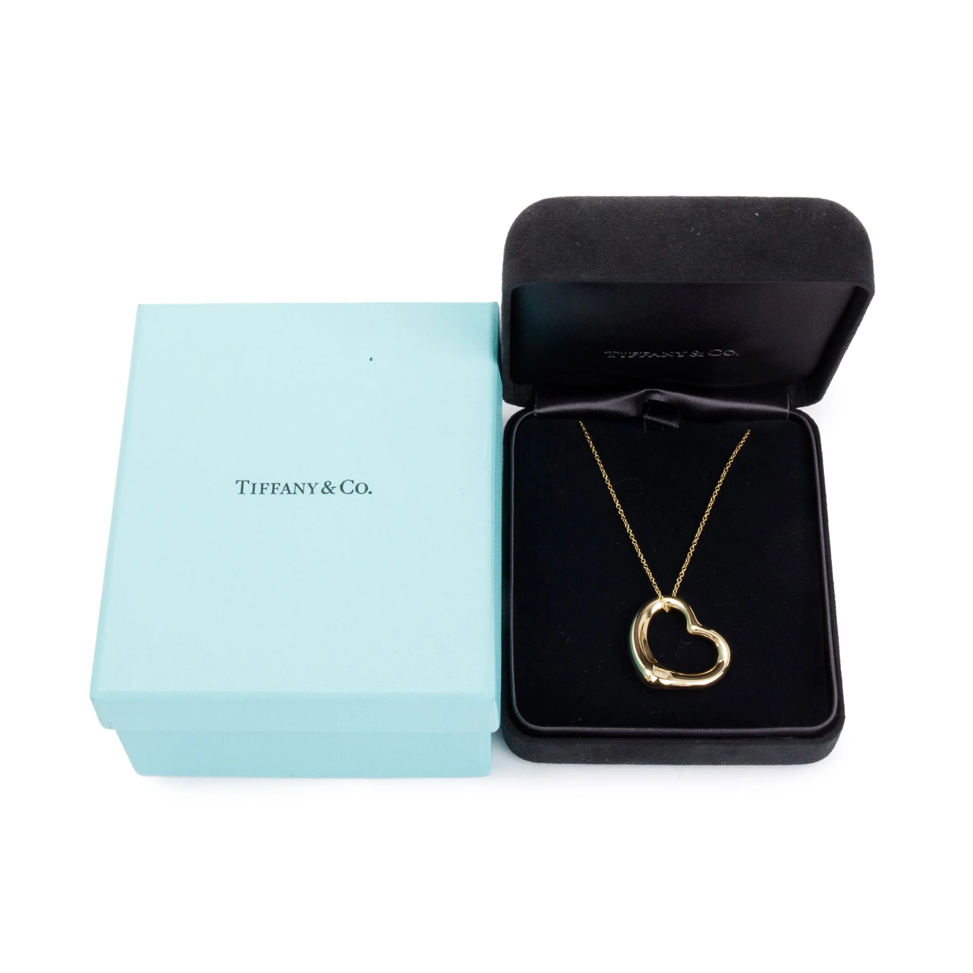 Tiffany & Co. Elsa Peretti 18k Yellow Gold 27MM Open Heart Pendant Necklace w/ Box - Image 3