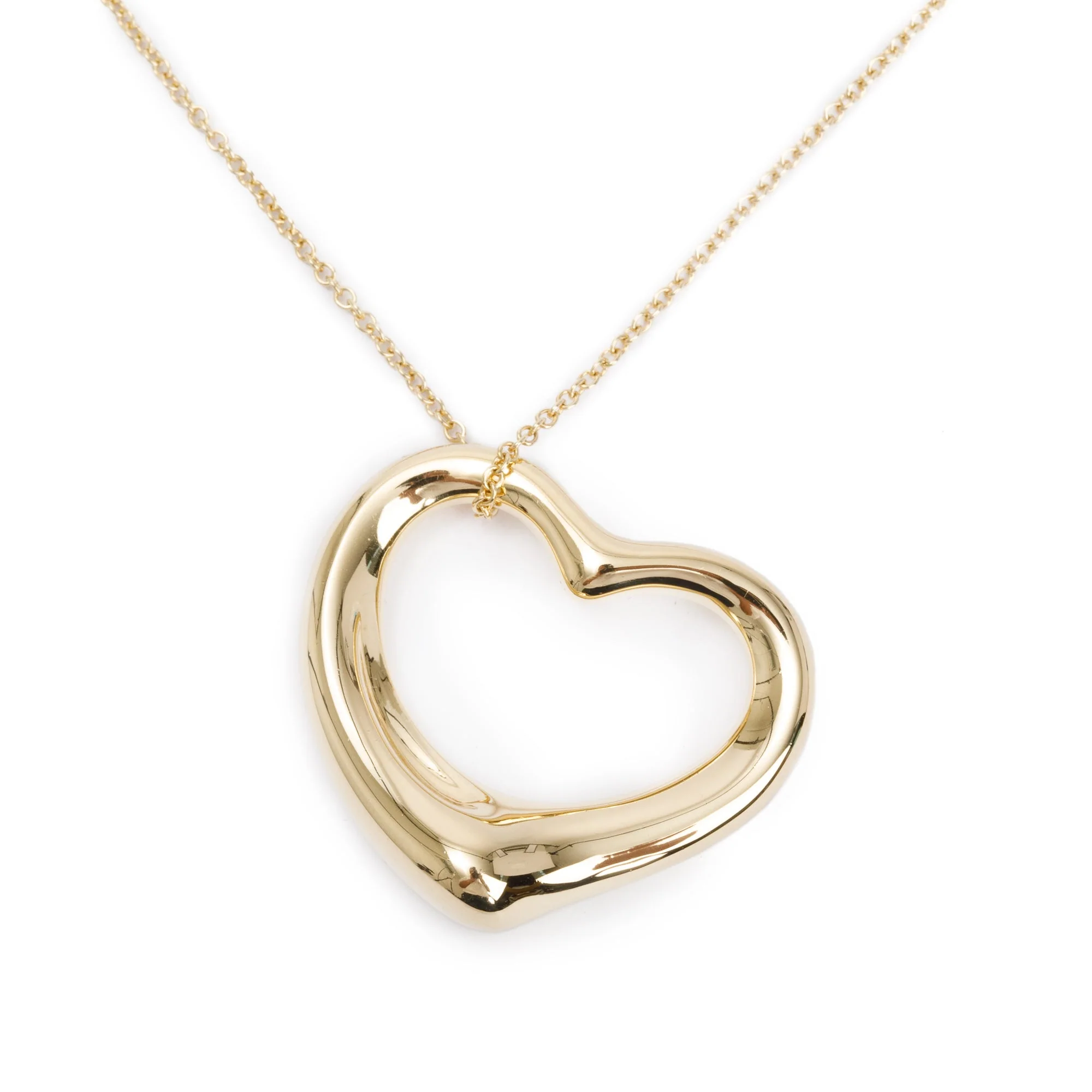 Tiffany & Co. Elsa Peretti 18k Yellow Gold 27MM Open Heart Pendant Necklace w/ Box - Image 4
