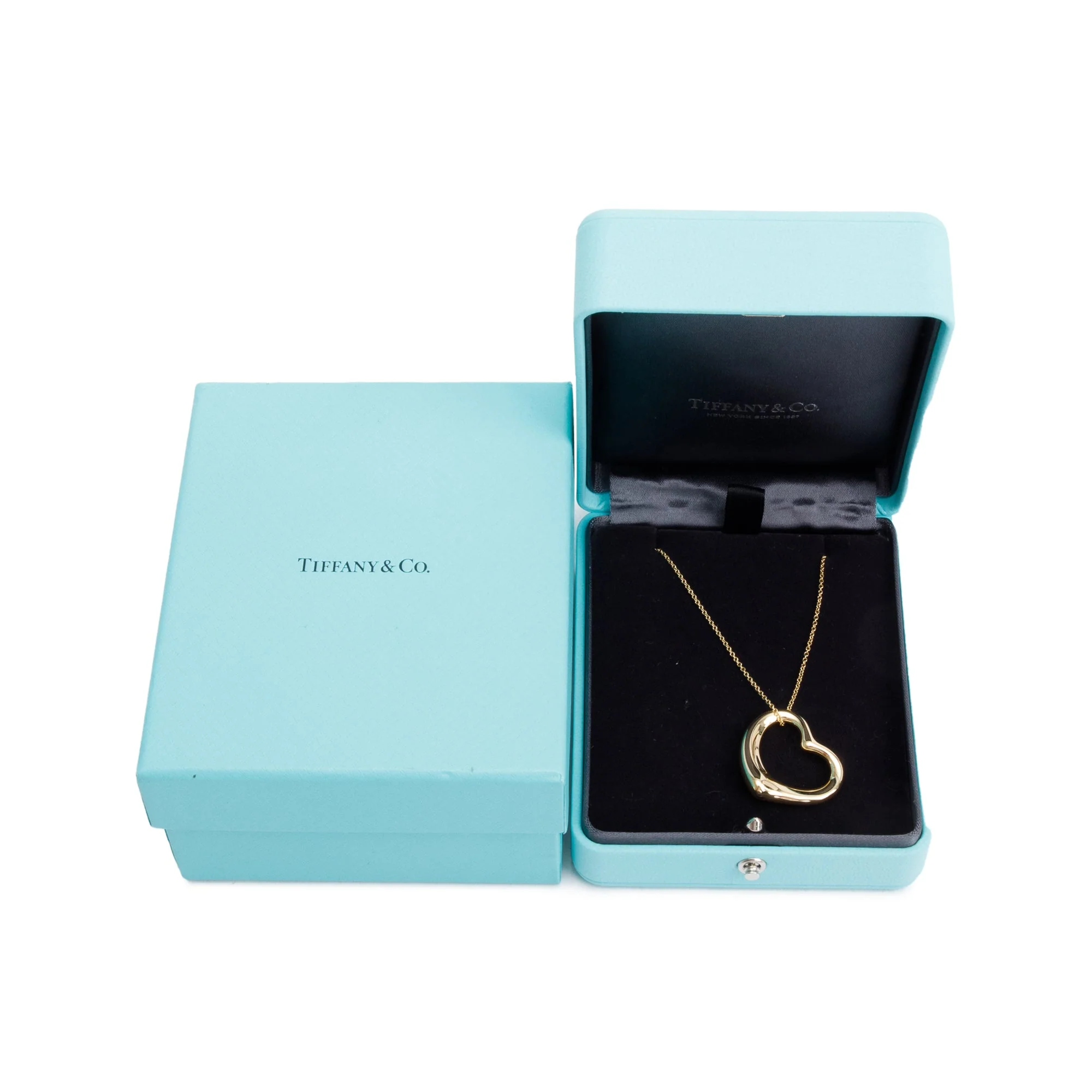 Tiffany & Co. Elsa Peretti 18k Yellow Gold 27MM Open Heart Pendant Necklace w/ Box - Image 2
