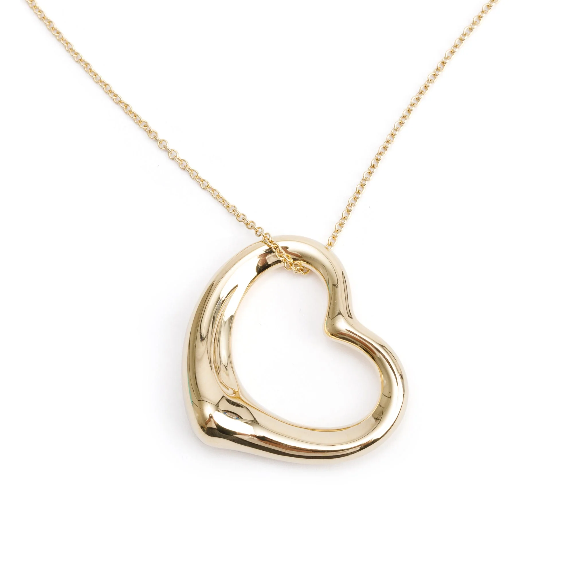 Tiffany & Co. Elsa Peretti 18k Yellow Gold 27MM Open Heart Pendant Necklace w/ Box - Image 3